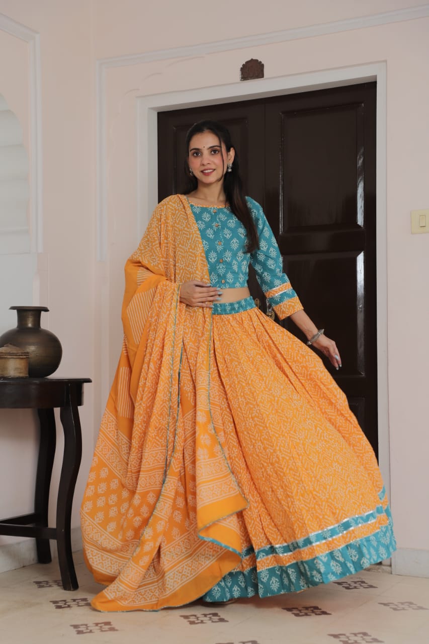 Spin in Tradition – Handblock Printed Cotton Lehenga Choli for Navratri
