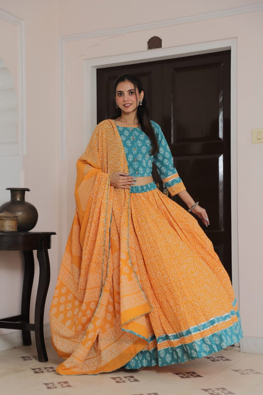 Spin in Tradition – Handblock Printed Cotton Lehenga Choli for Navratri