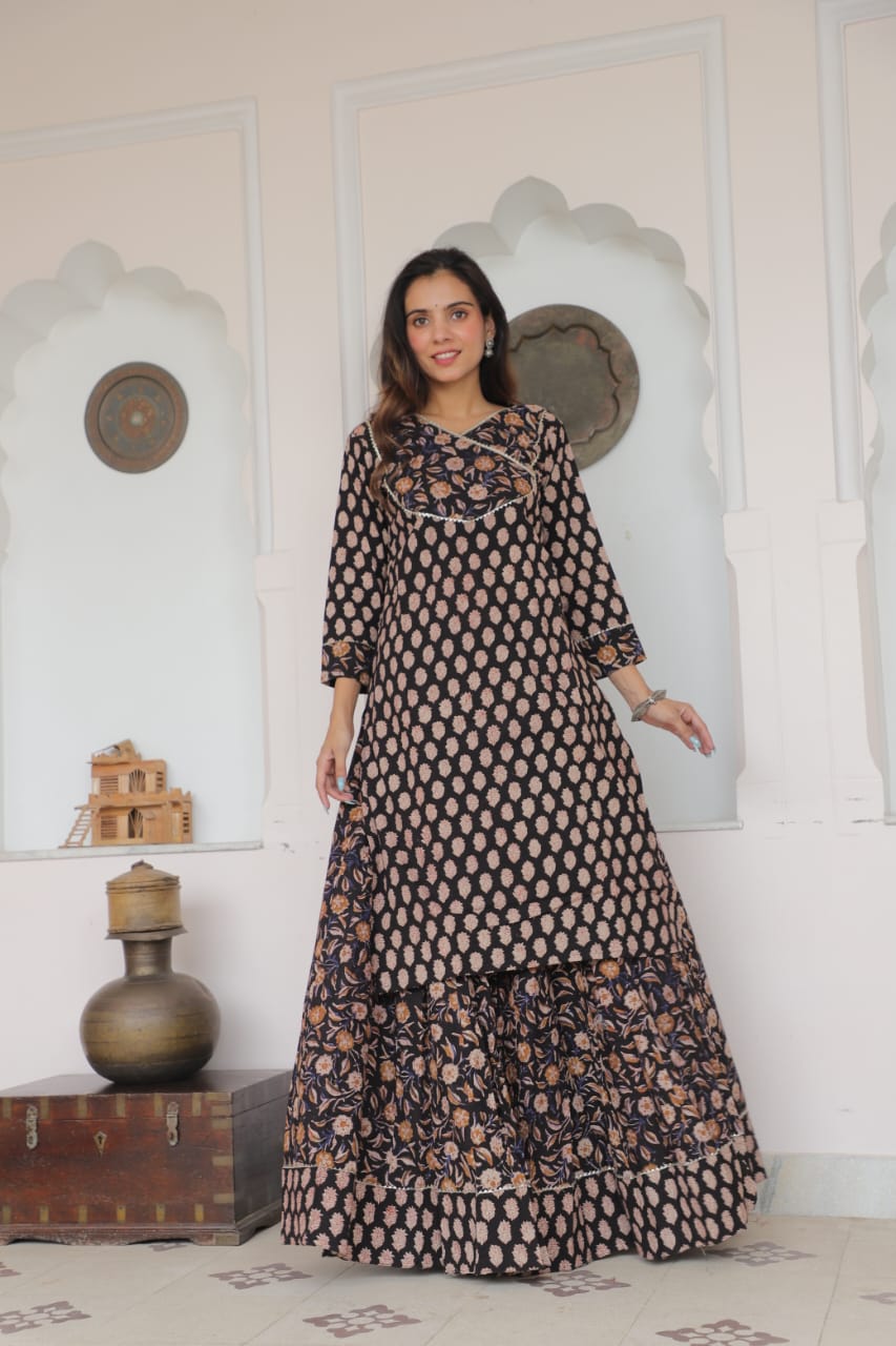 Cotton Festive Trio – Printed Kurta, Lehenga Skirt & Soft Dupatta