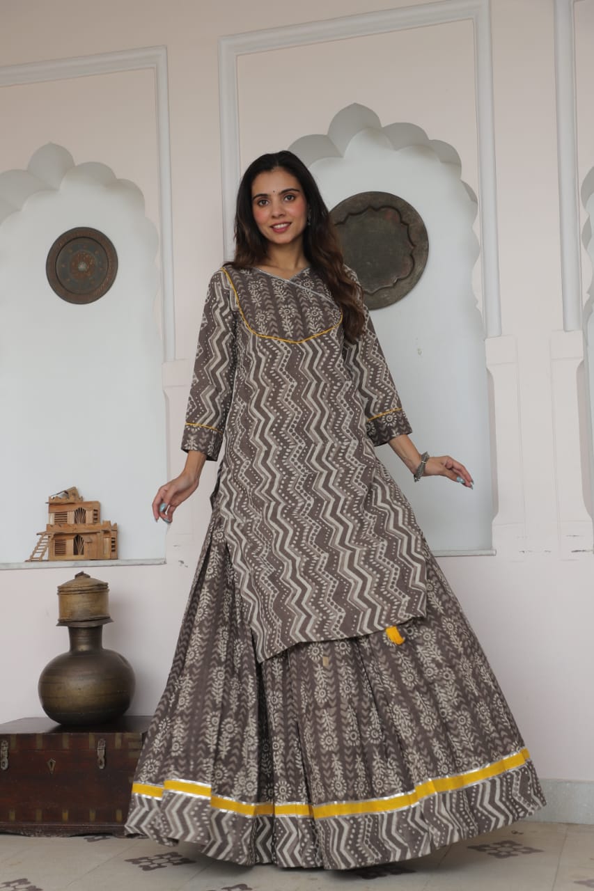 Cotton Festive Trio – Printed Kurta, Lehenga Skirt & Soft Dupatta