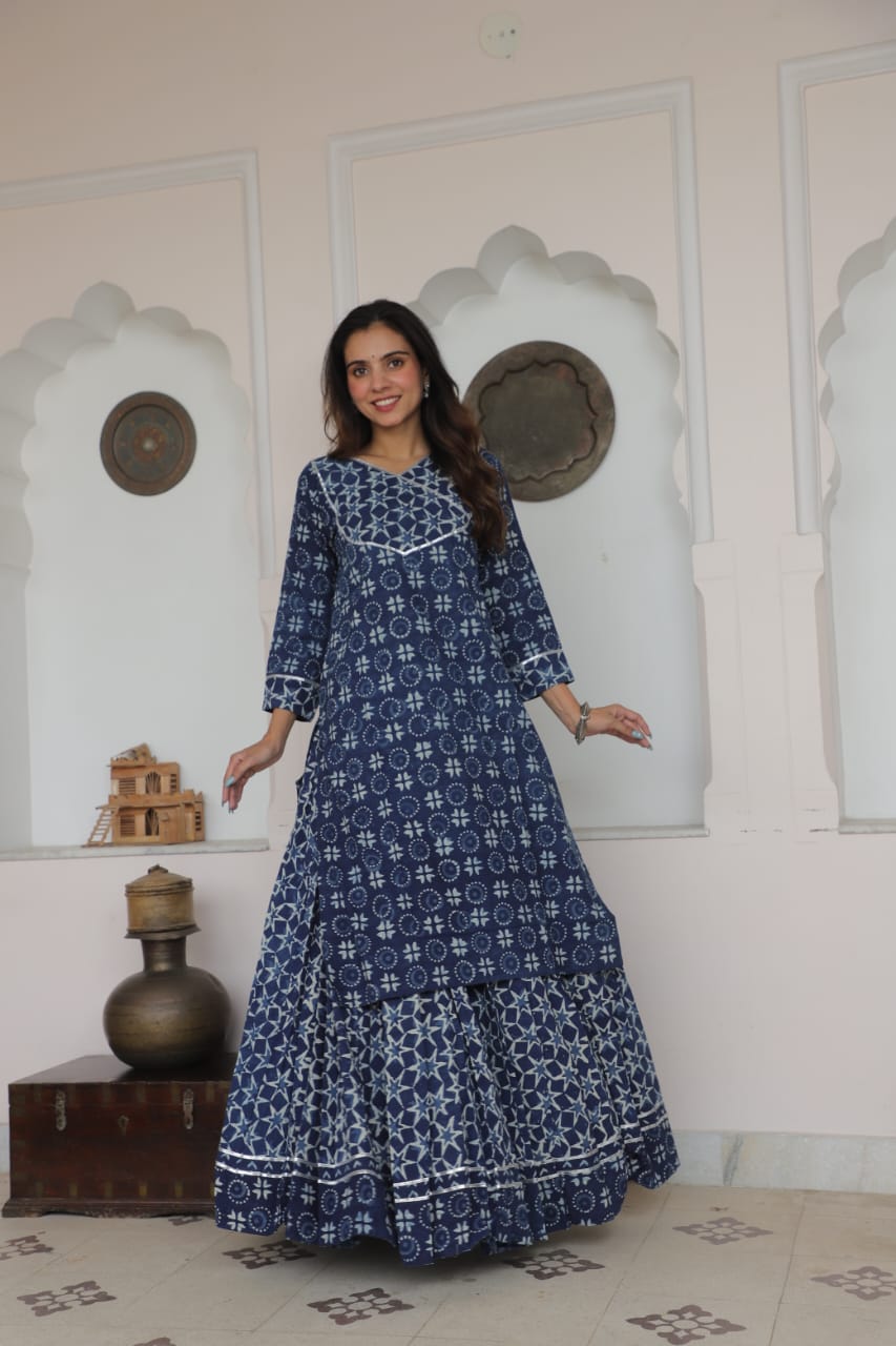 Cotton Festive Trio – Printed Kurta, Lehenga Skirt & Soft Dupatta