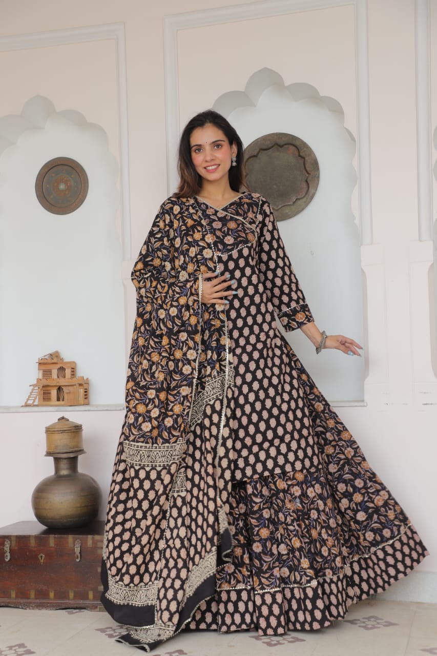 Cotton Festive Trio – Printed Kurta, Lehenga Skirt & Soft Dupatta