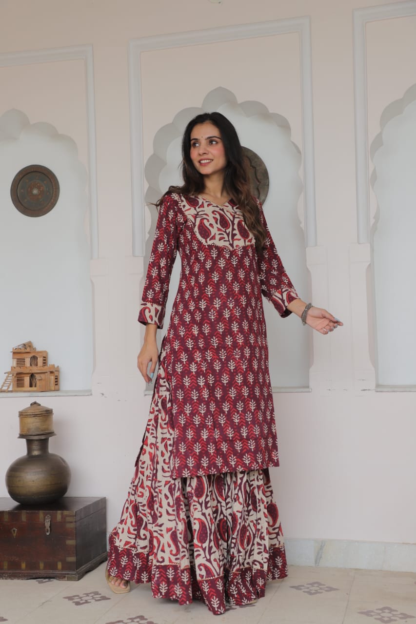 Cotton Festive Trio – Printed Kurta, Lehenga Skirt & Soft Dupatta