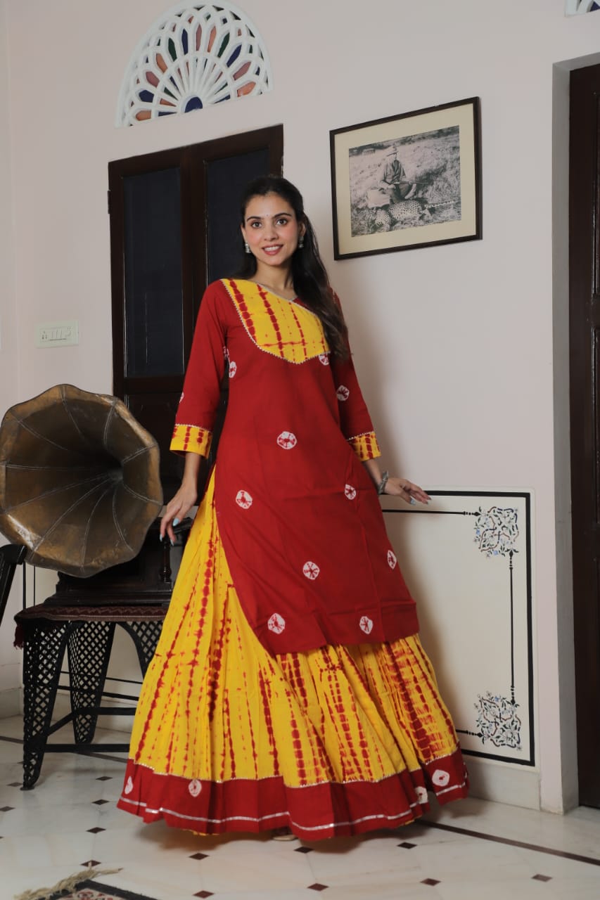 Cotton Festive Trio – Printed Kurta, Lehenga Skirt & Soft Dupatta\