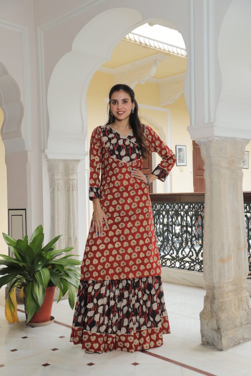 Cotton Festive Trio – Printed Kurta, Lehenga Skirt & Soft Dupatta