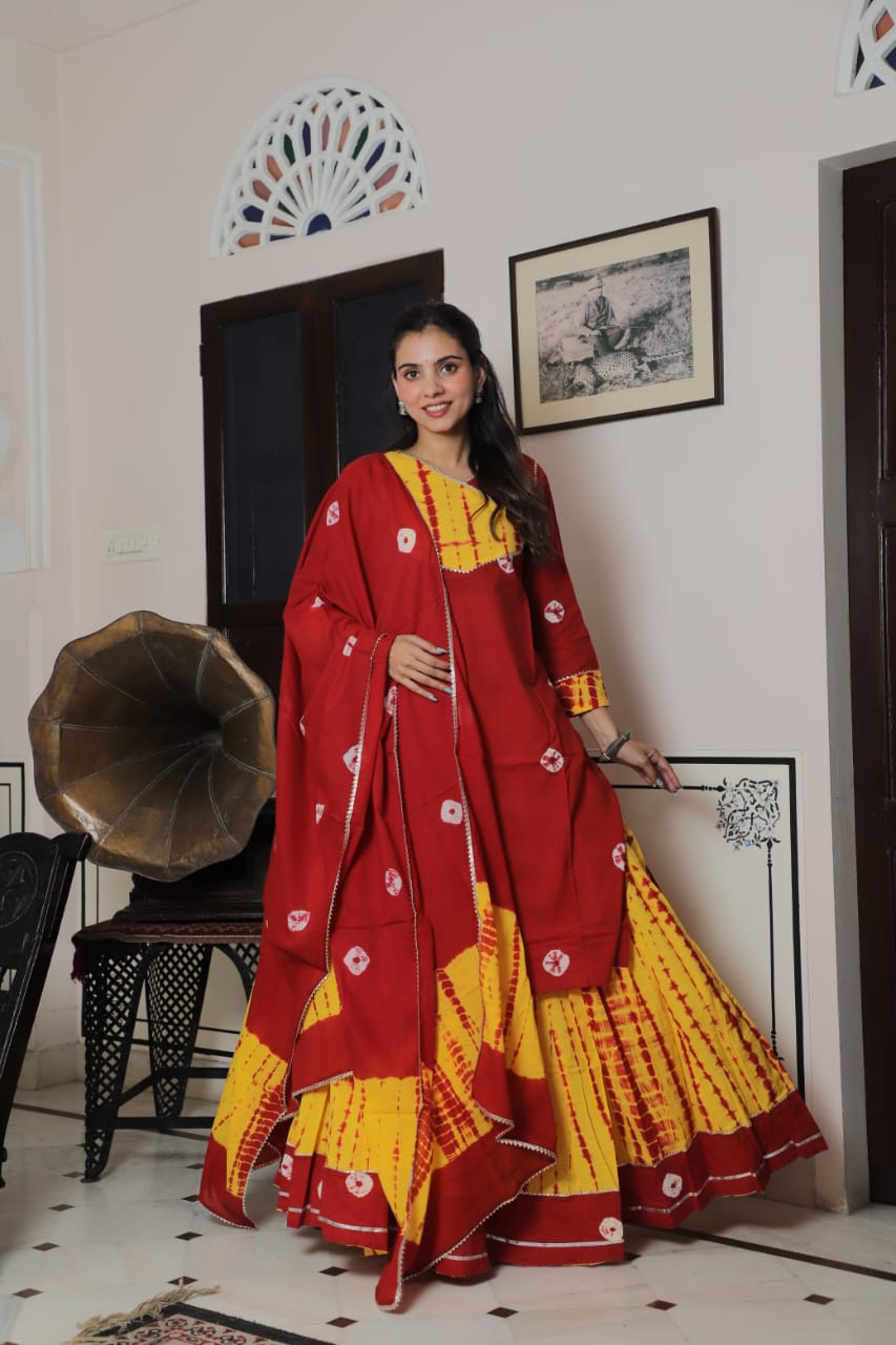 Cotton Festive Trio – Printed Kurta, Lehenga Skirt & Soft Dupatta\