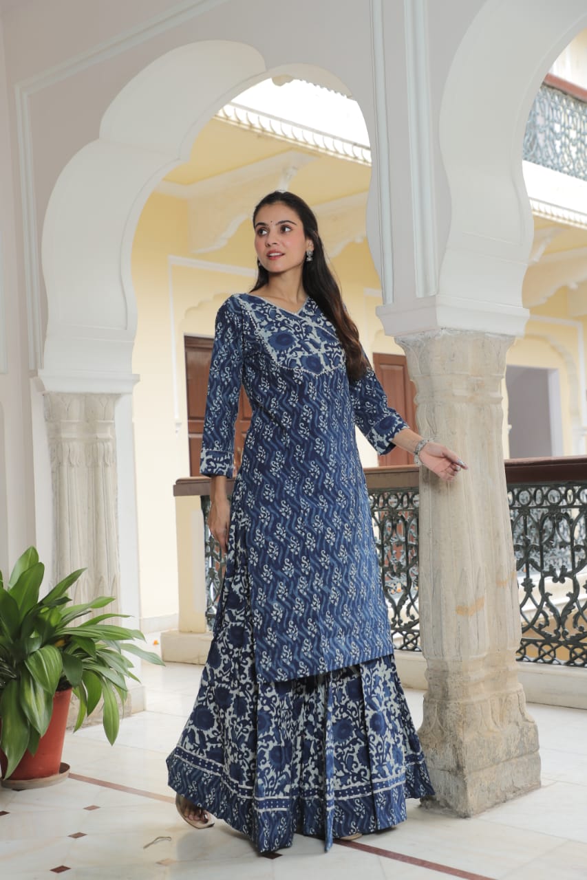 Cotton Festive Trio – Printed Kurta, Lehenga Skirt & Soft Dupatta