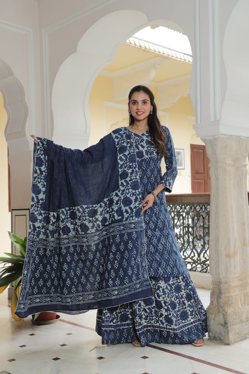 Cotton Festive Trio – Printed Kurta, Lehenga Skirt & Soft Dupatta