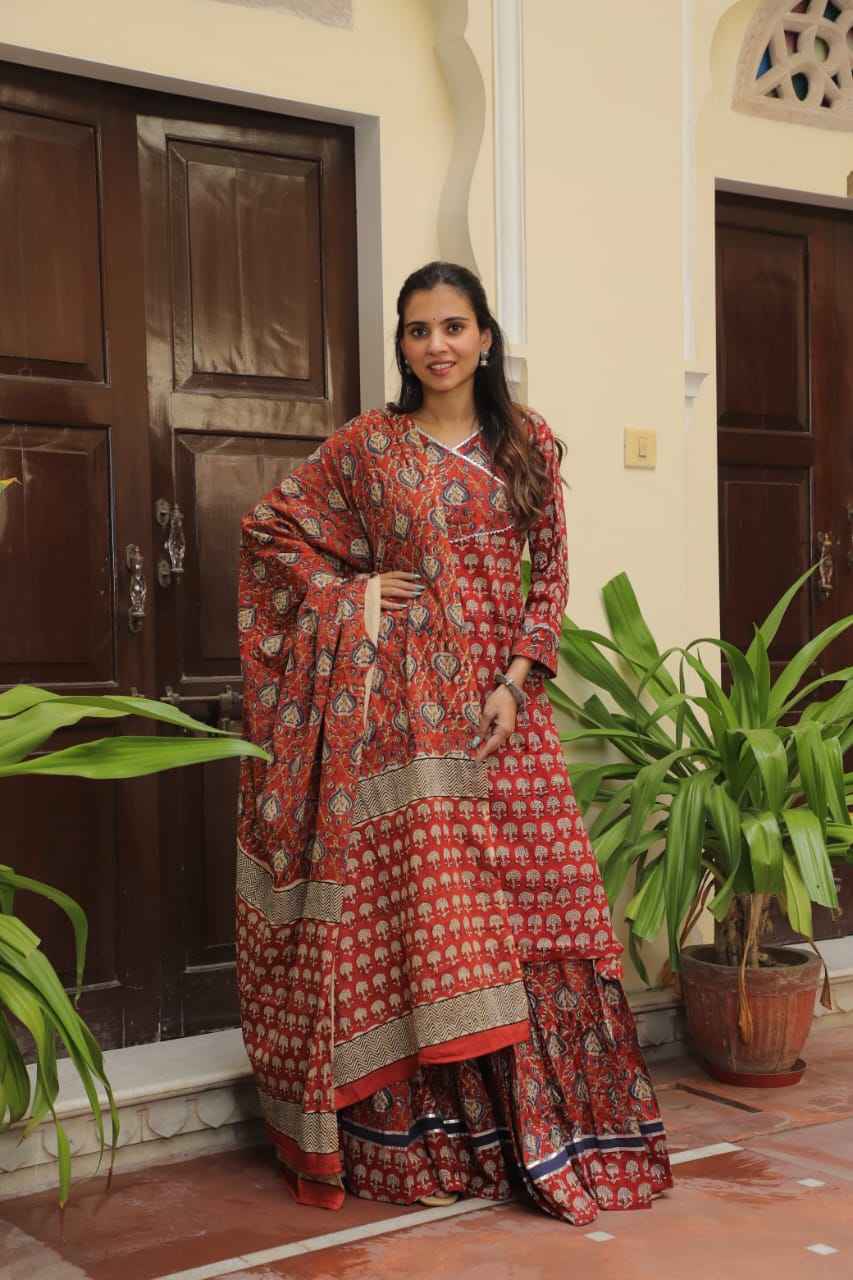 Cotton Festive Trio – Printed Kurta, Lehenga Skirt & Soft Dupatta