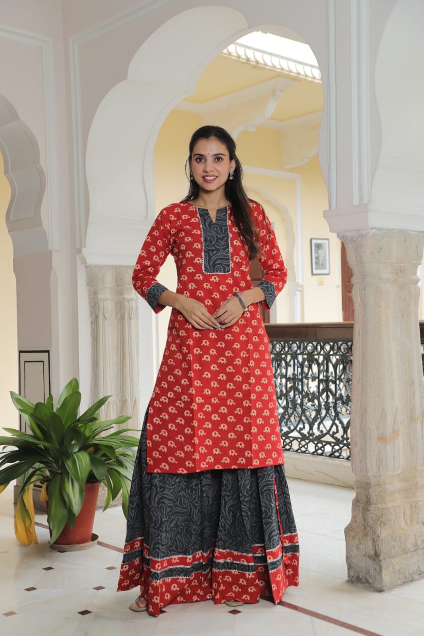 Cotton Festive Trio – Printed Kurta, Lehenga Skirt & Soft Dupatta