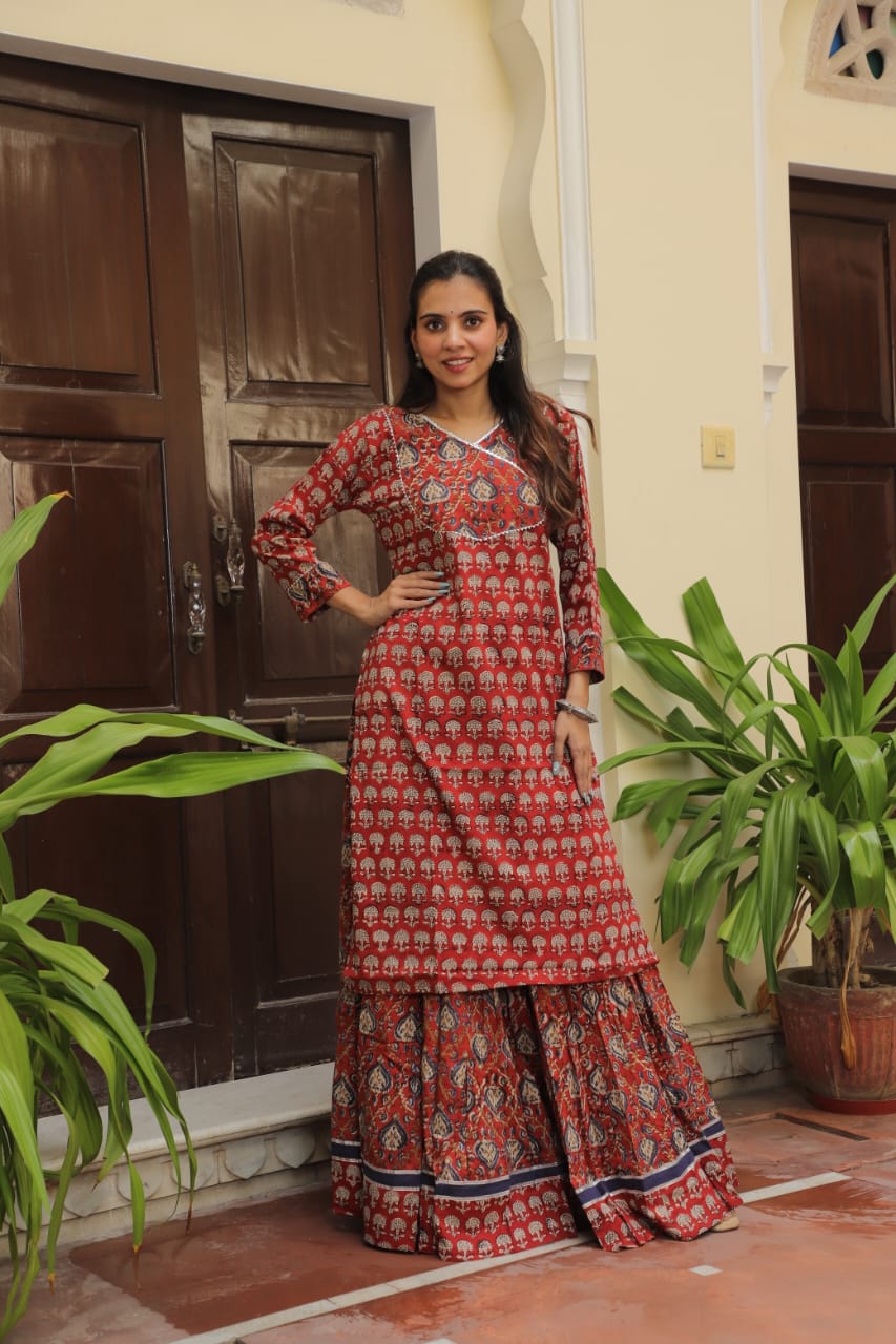 Cotton Festive Trio – Printed Kurta, Lehenga Skirt & Soft Dupatta