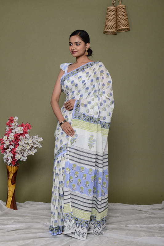 Lightweight Cotton Mulmul Saree – Shiv Handcrafted Elegance by House of the HandblocK