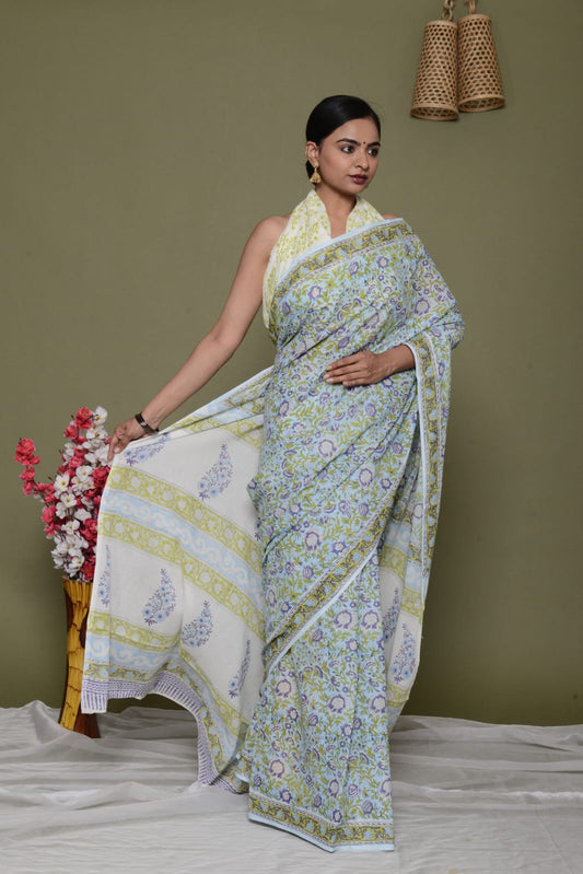 Lightweight Cotton Mulmul Saree – Shiv Handcrafted Elegance by House of the HandblocK