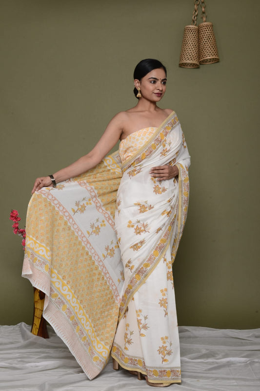 Lightweight Cotton Mulmul Saree – Shiv Handcrafted Elegance by House of the HandblocK