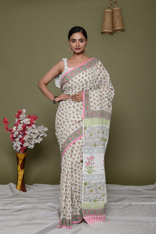 Lightweight Cotton Mulmul Saree – Shiv Handcrafted Elegance by House of the HandblocK