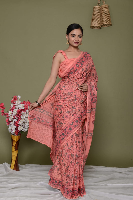Lightweight Cotton Mulmul Saree – Shiv Handcrafted Elegance by House of the HandblocK