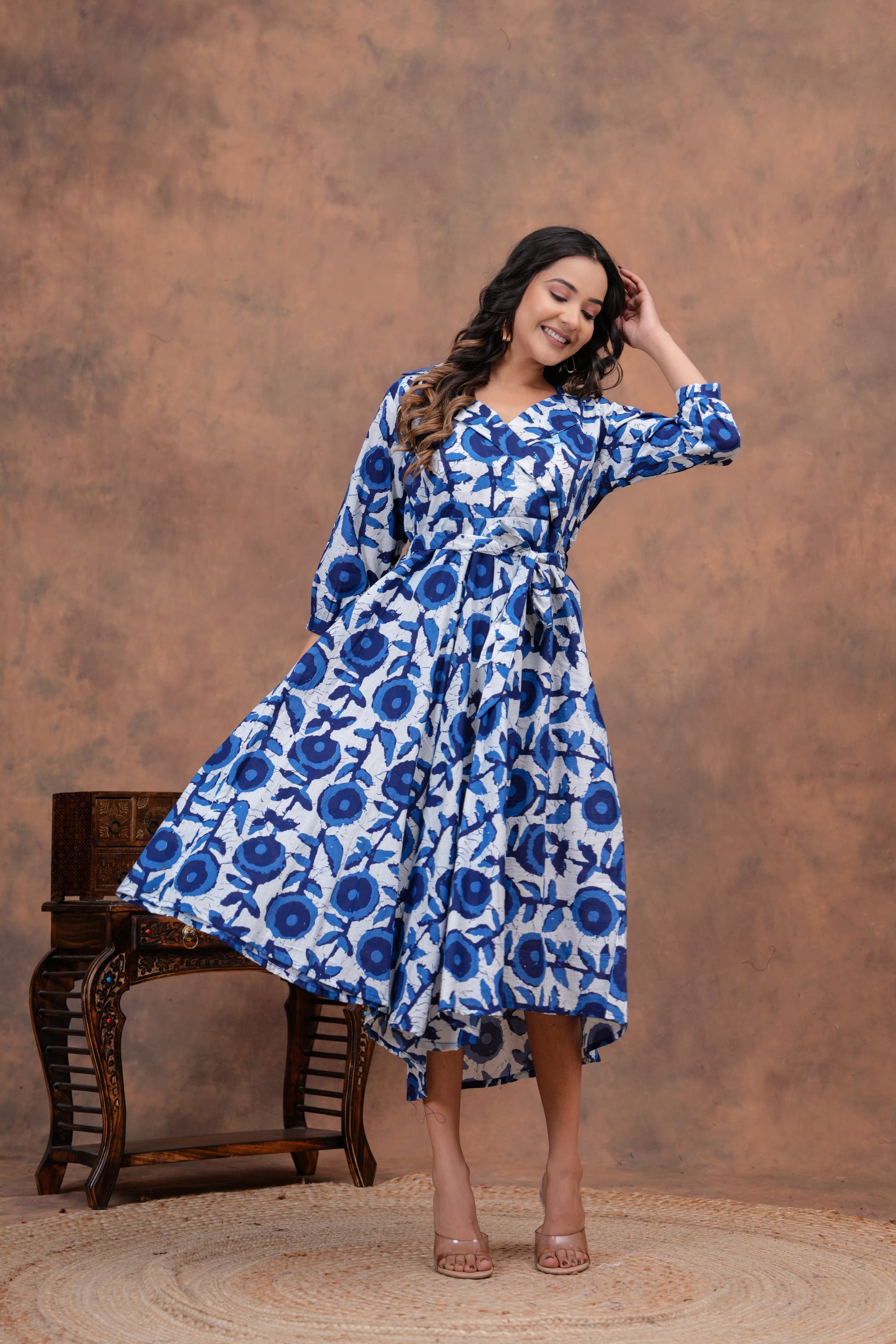 Pure Cotton Jaipuri Umbrella Dress – Printed Onepiece Kurti for Women XS