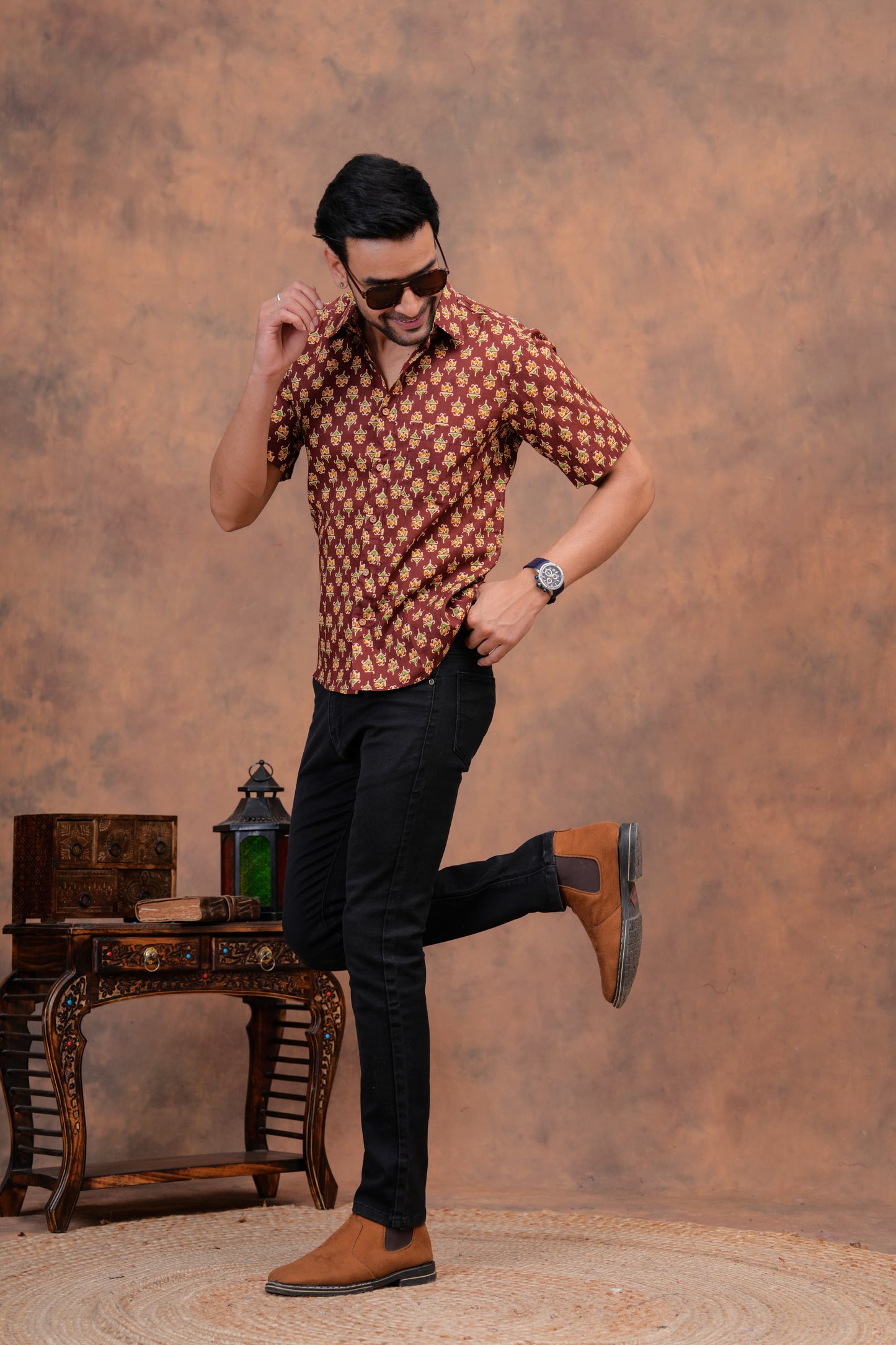 Couple Dress Set – Hand Block Printed Men’s Cotton Shirt & Women’s Midi Dress | House of the Handblock