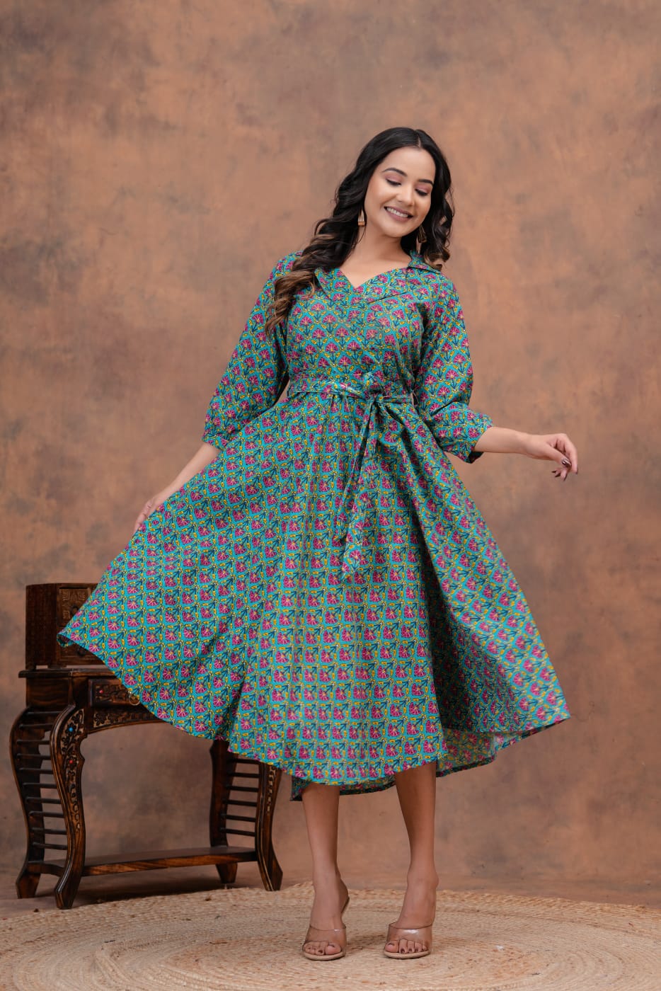 Pure Cotton Jaipuri Umbrella Dress – Printed Onepiece Kurti for Women