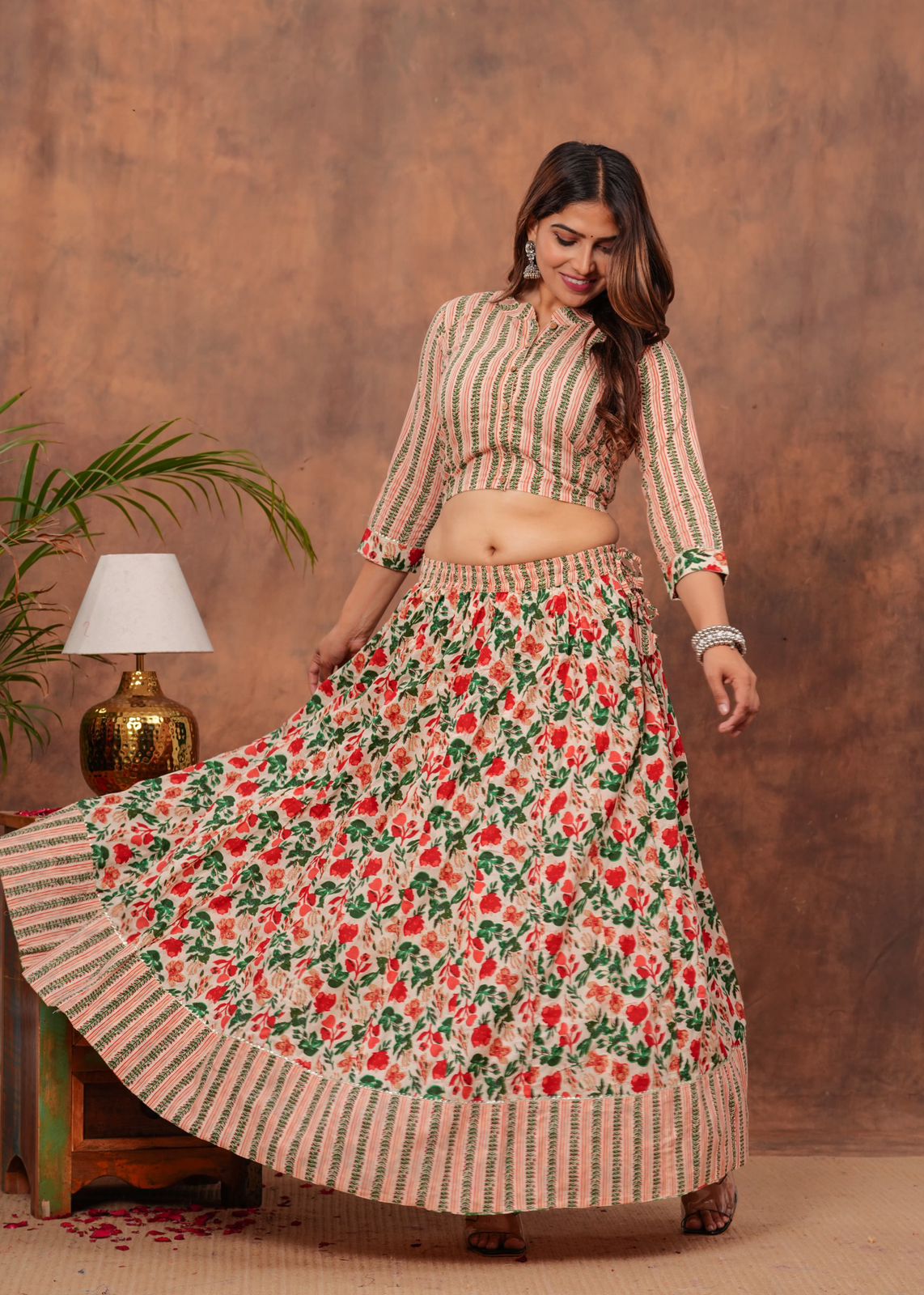 Handblock Printed Cotton Chaniya Choli Set – Designer Top, 28 Kali Skirt & Mulmul Dupatta | SIZE XS to 6XL | House of the Handblock Jaipur