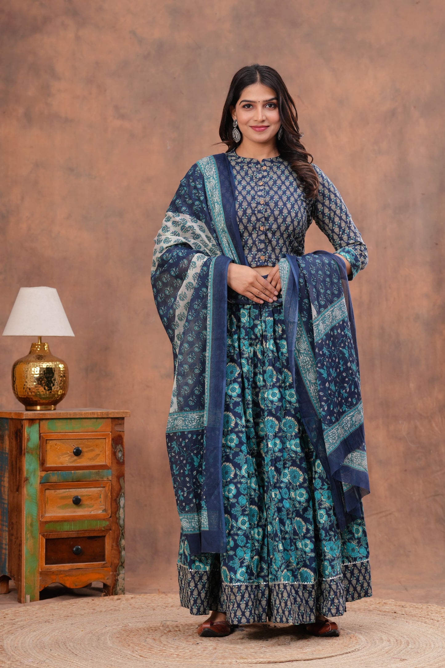 Handblock Printed Cotton Chaniya Choli Set – Designer Top, 28 Kali Skirt & Mulmul Dupatta | SIZE XS to 6XL | House of the Handblock Jaipur