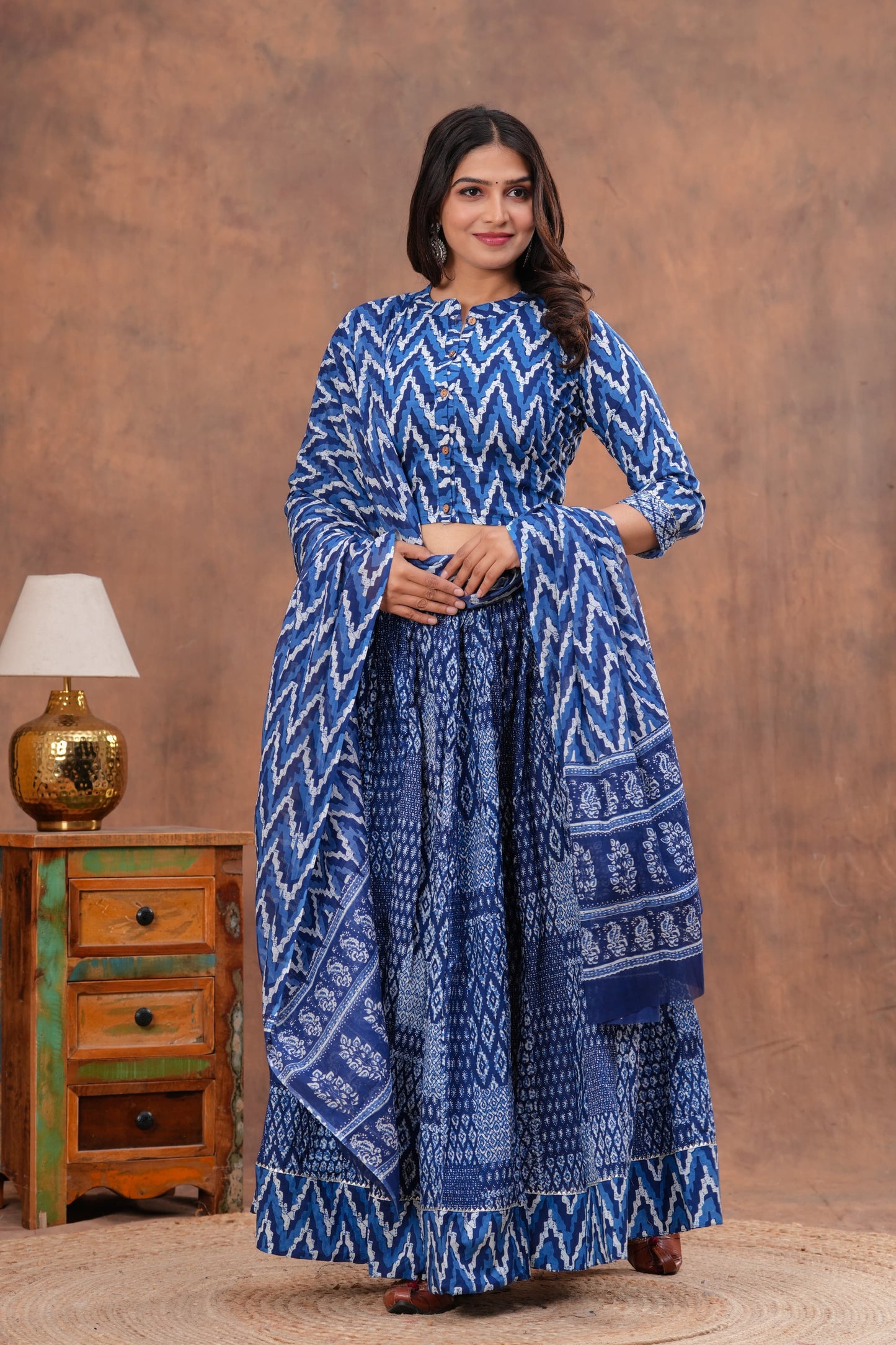 Handblock Printed Cotton Chaniya Choli Set – Designer Top, 28 Kali Skirt & Mulmul Dupatta | SIZE XS to 6XL | House of the Handblock Jaipur