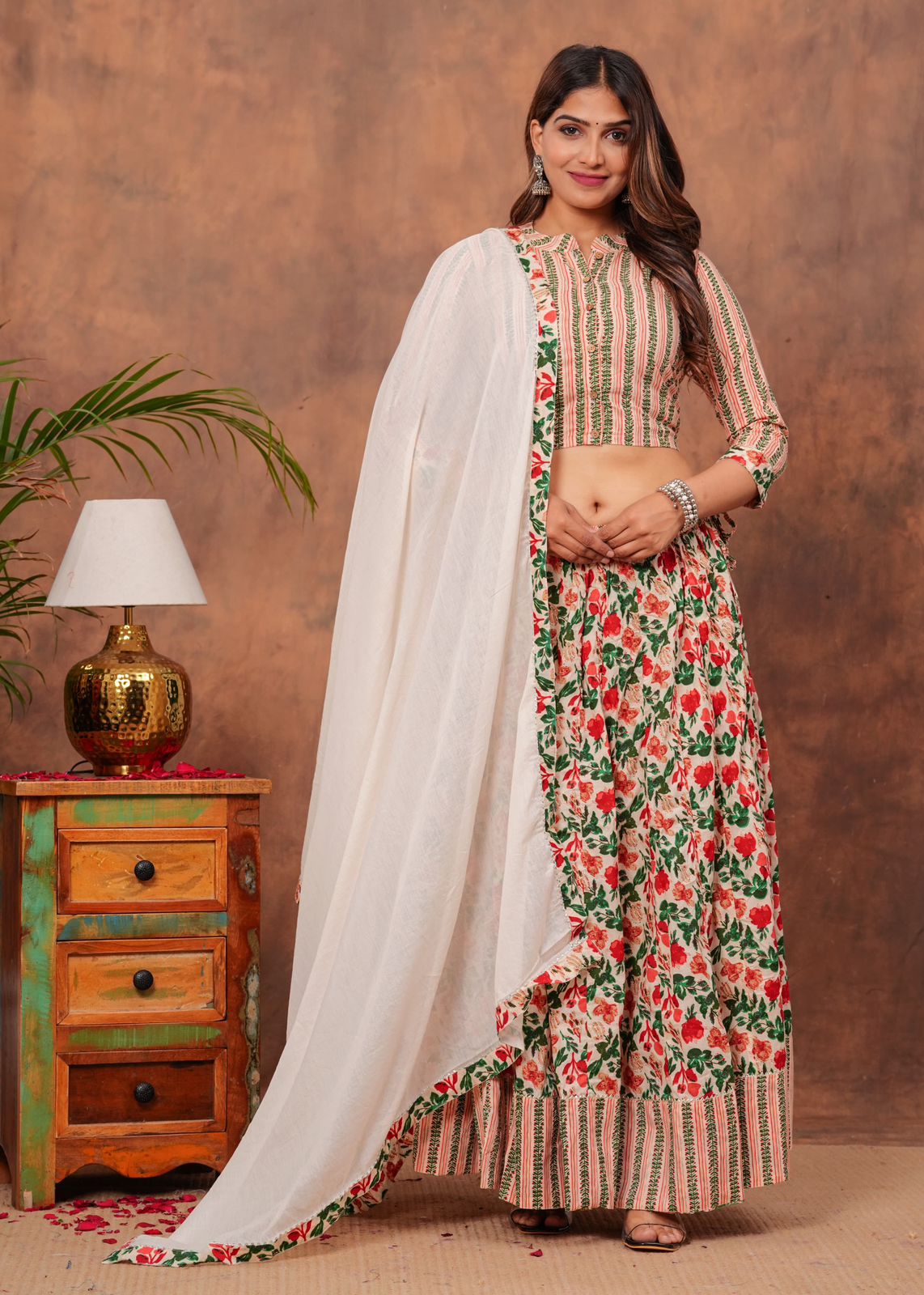 Handblock Printed Cotton Chaniya Choli Set – Designer Top, 28 Kali Skirt & Mulmul Dupatta | SIZE XS to 6XL | House of the Handblock Jaipur