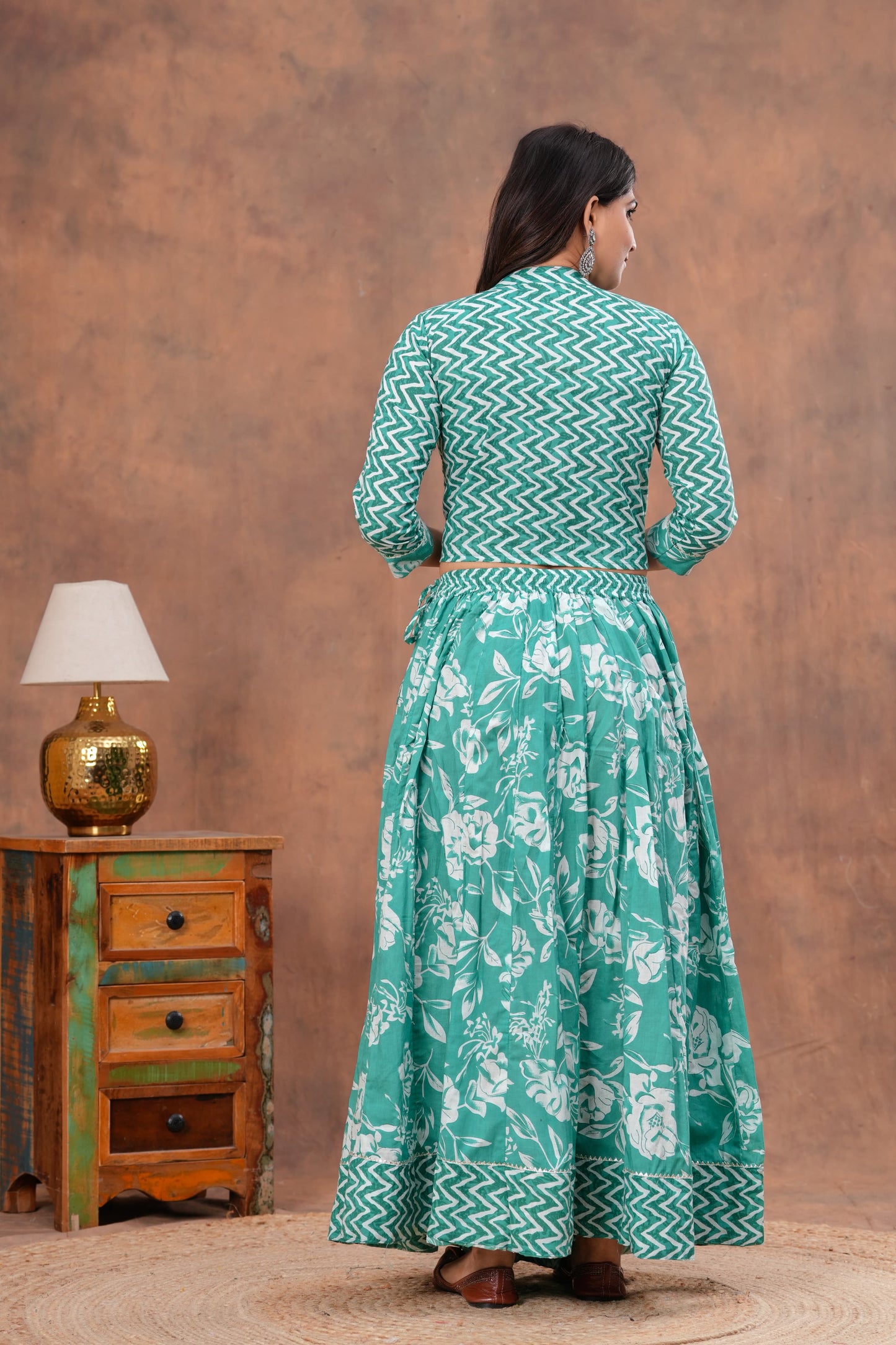 Handblock Printed Cotton Chaniya Choli Set – Designer Top, 28 Kali Skirt & Mulmul Dupatta | SIZE XS to 6XL | House of the Handblock Jaipur