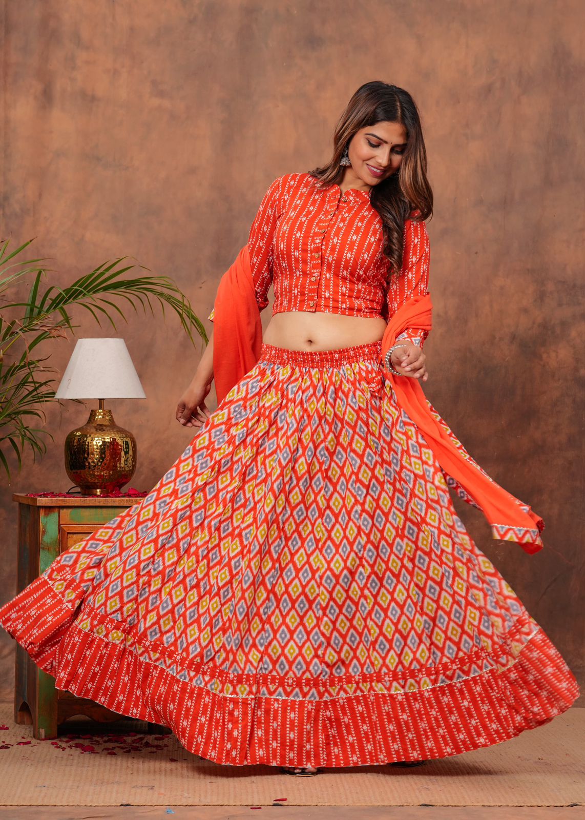 Handblock Printed Cotton Chaniya Choli Set – Designer Top, 28 Kali Skirt & Mulmul Dupatta | SIZE XS to 6XL | House of the Handblock Jaipur