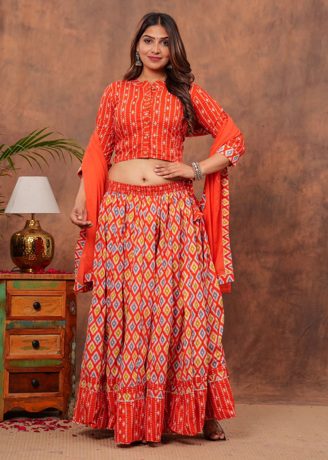 Handblock Printed Cotton Chaniya Choli Set – Designer Top, 28 Kali Skirt & Mulmul Dupatta | SIZE XS to 6XL | House of the Handblock Jaipur