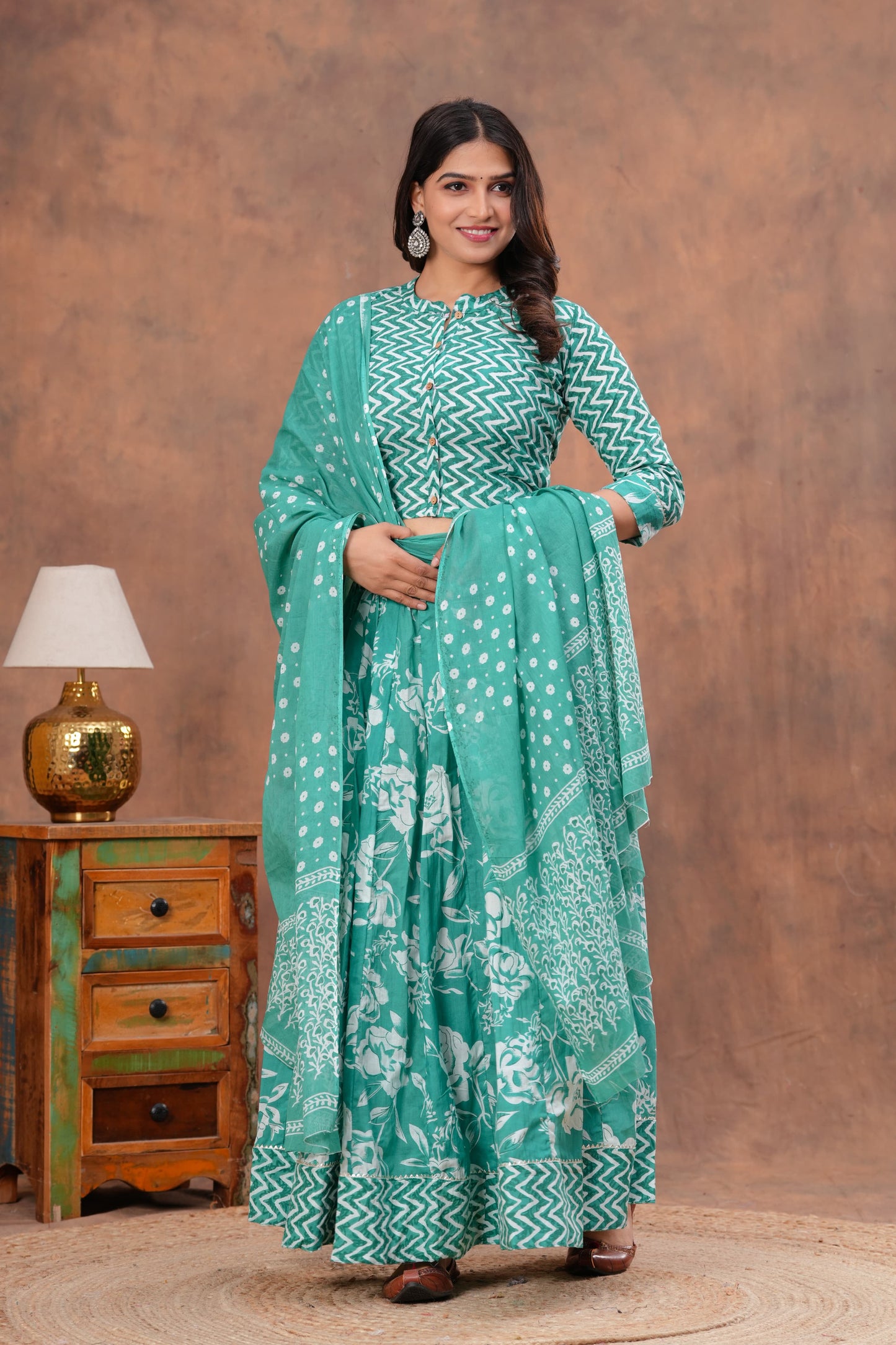 Handblock Printed Cotton Chaniya Choli Set – Designer Top, 28 Kali Skirt & Mulmul Dupatta | SIZE XS to 6XL | House of the Handblock Jaipur