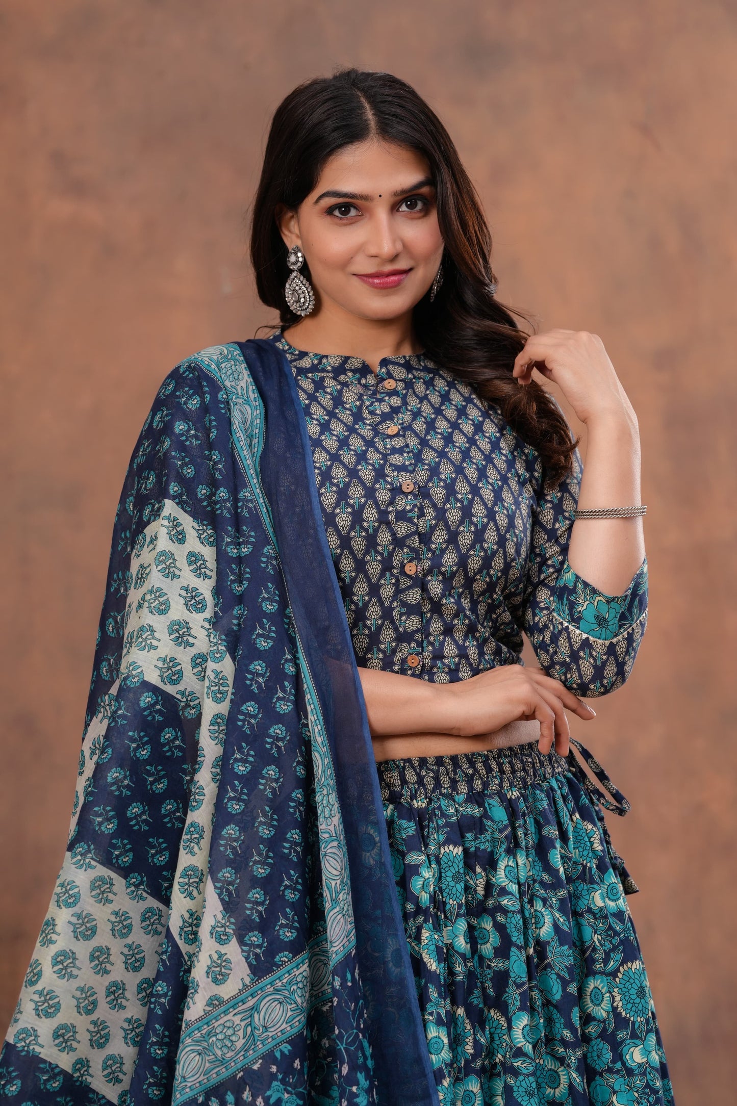 Handblock Printed Cotton Chaniya Choli Set – Designer Top, 28 Kali Skirt & Mulmul Dupatta | SIZE XS to 6XL | House of the Handblock Jaipur