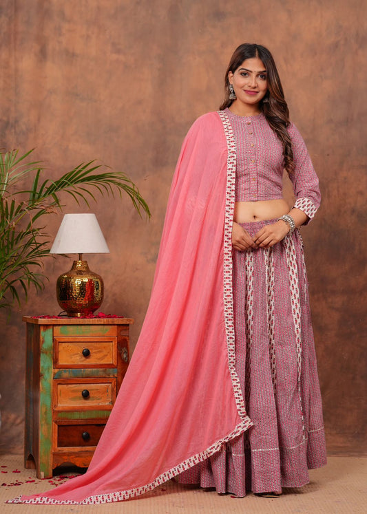 Handblock Printed Cotton Chaniya Choli Set – Designer Top, 28 Kali Skirt & Mulmul Dupatta | SIZE XS to 6XL | House of the Handblock Jaipur