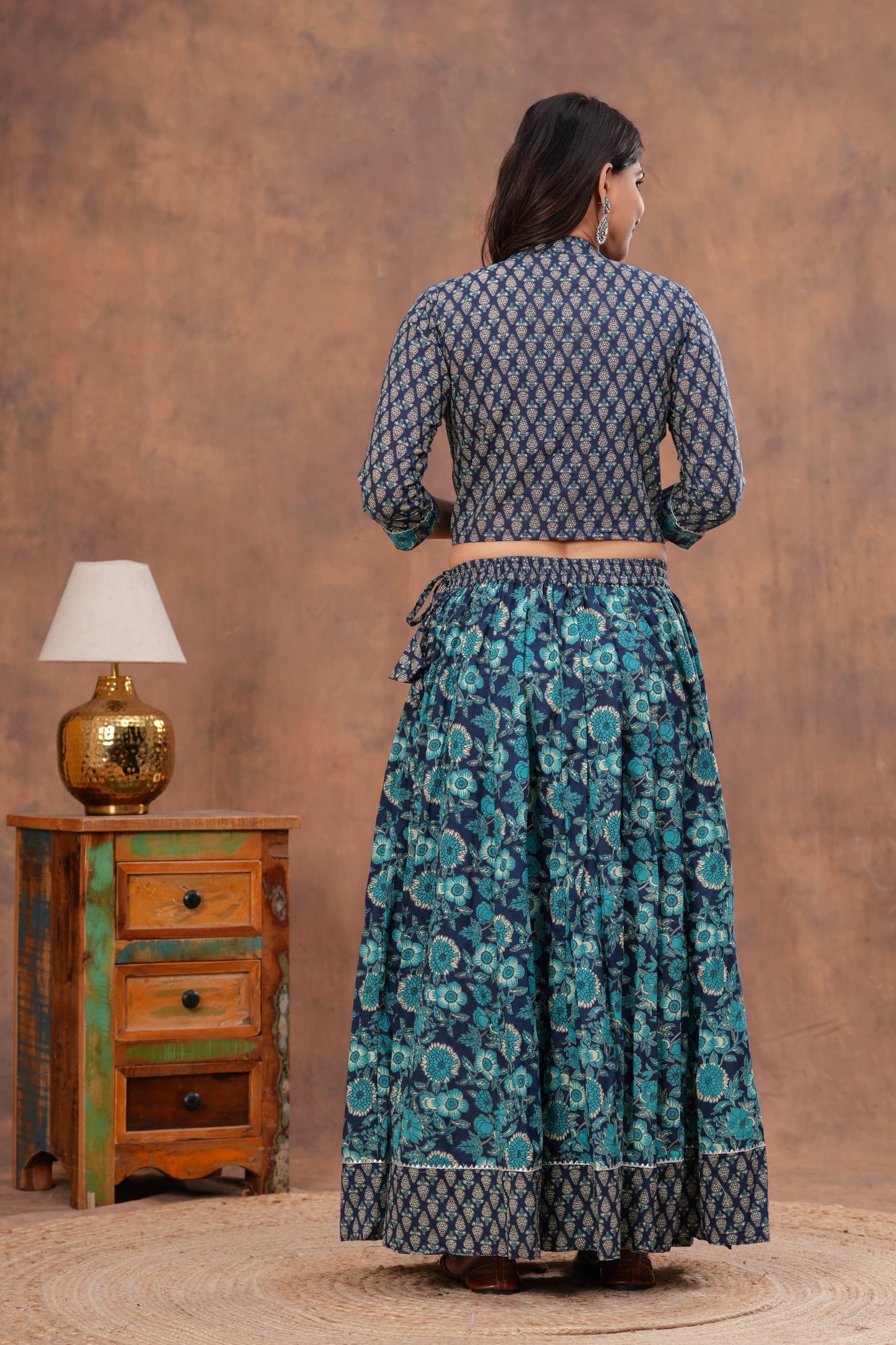 Handblock Printed Cotton Chaniya Choli Set – Designer Top, 28 Kali Skirt & Mulmul Dupatta | SIZE XS to 6XL | House of the Handblock Jaipur