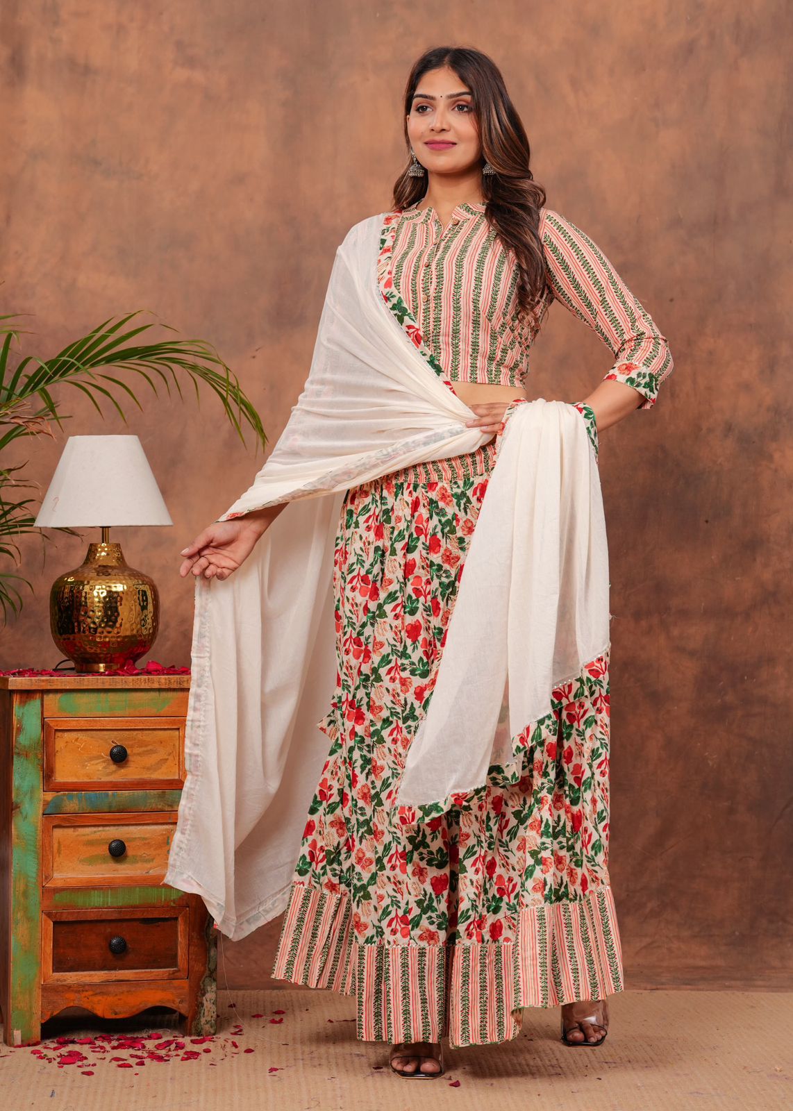 Handblock Printed Cotton Chaniya Choli Set – Designer Top, 28 Kali Skirt & Mulmul Dupatta | SIZE XS to 6XL | House of the Handblock Jaipur