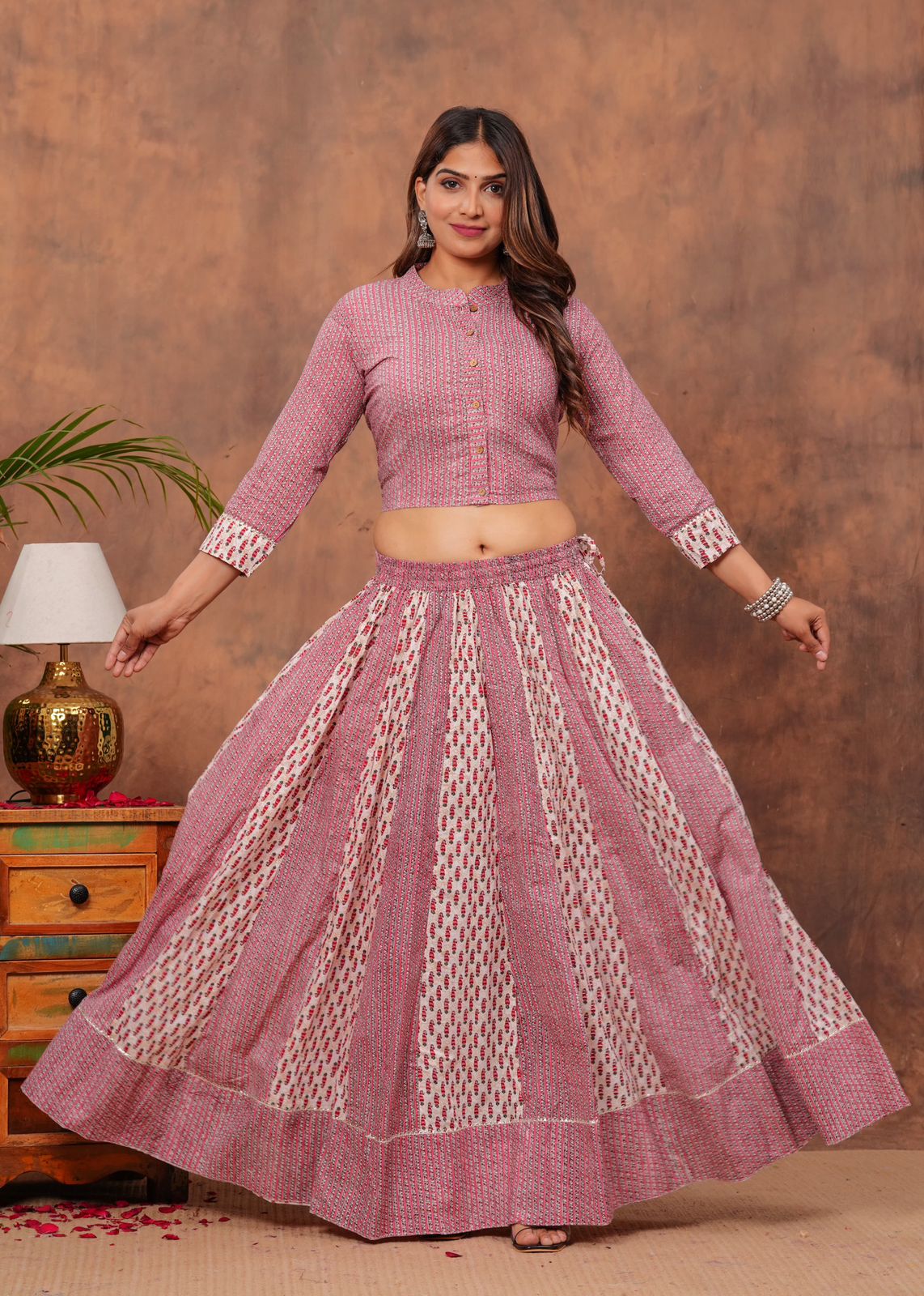 Handblock Printed Cotton Chaniya Choli Set – Designer Top, 28 Kali Skirt & Mulmul Dupatta | SIZE XS to 6XL | House of the Handblock Jaipur