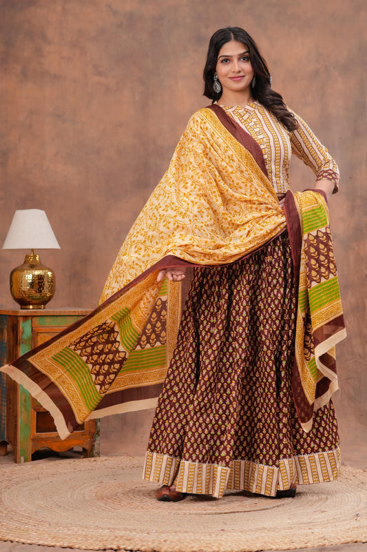 Handblock Printed Cotton Chaniya Choli Set – Designer Top, 28 Kali Skirt & Mulmul Dupatta | SIZE XS to 6XL | House of the Handblock Jaipur