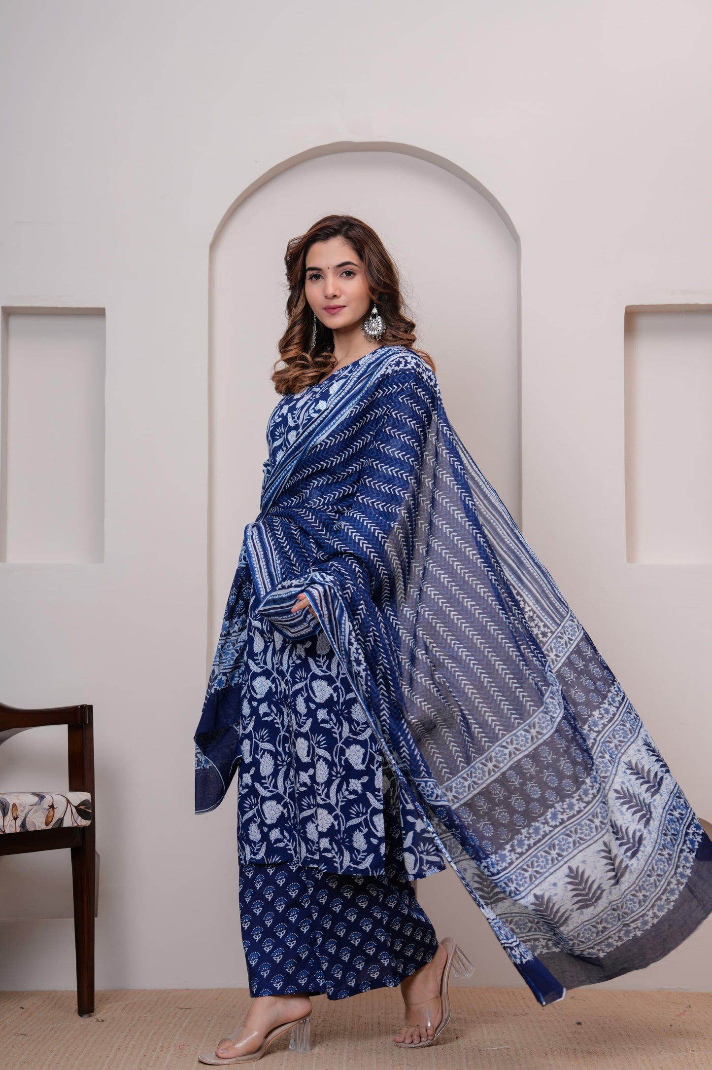 Exclusive Jaipuri Printed Cotton Kurti Set with Printed Plazo & Dupatta | Pure 60×60 Cotton- House Of The Handblock