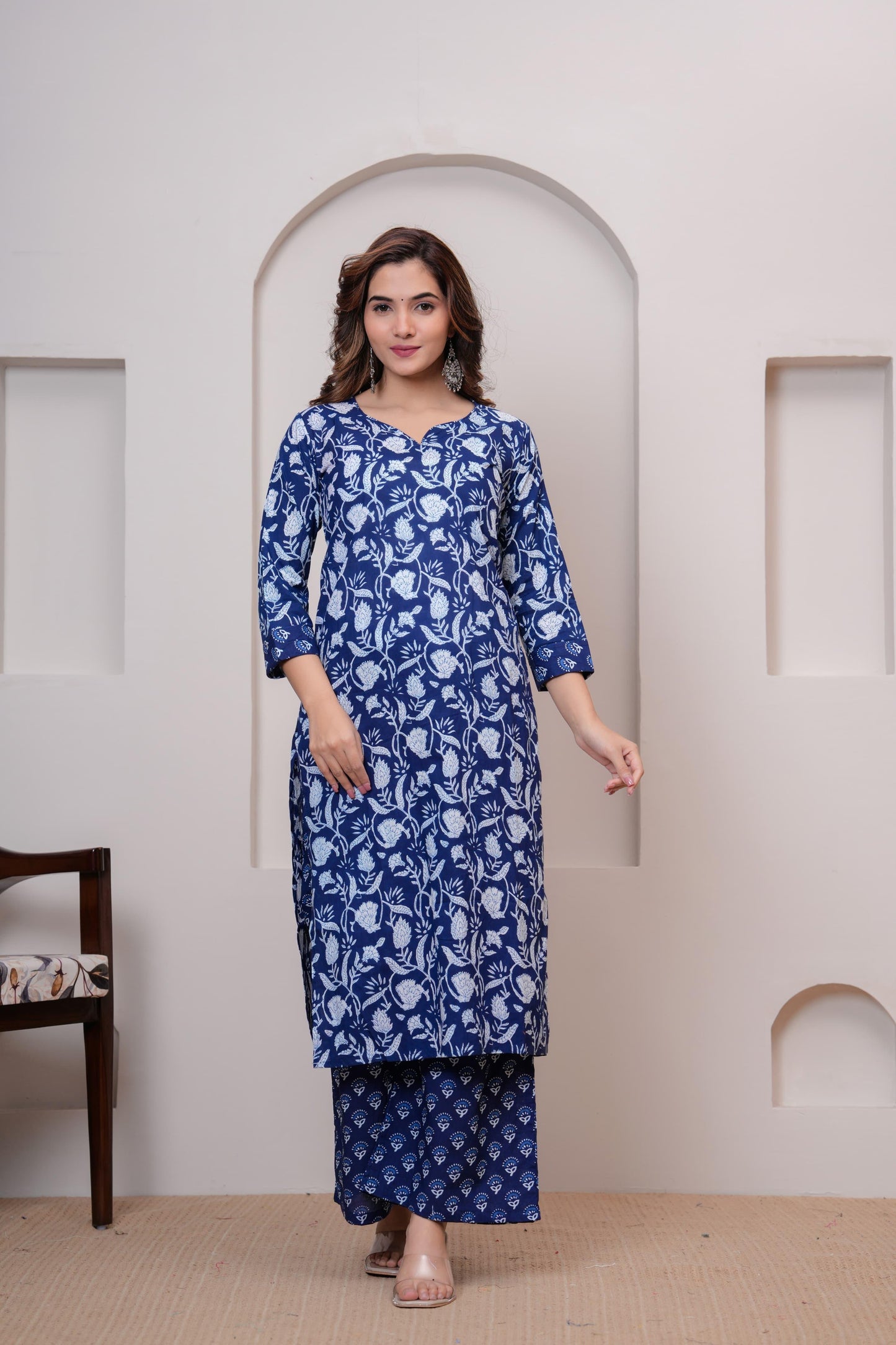 Exclusive Jaipuri Printed Cotton Kurti Set with Printed Plazo & Dupatta | Pure 60×60 Cotton- House Of The Handblock