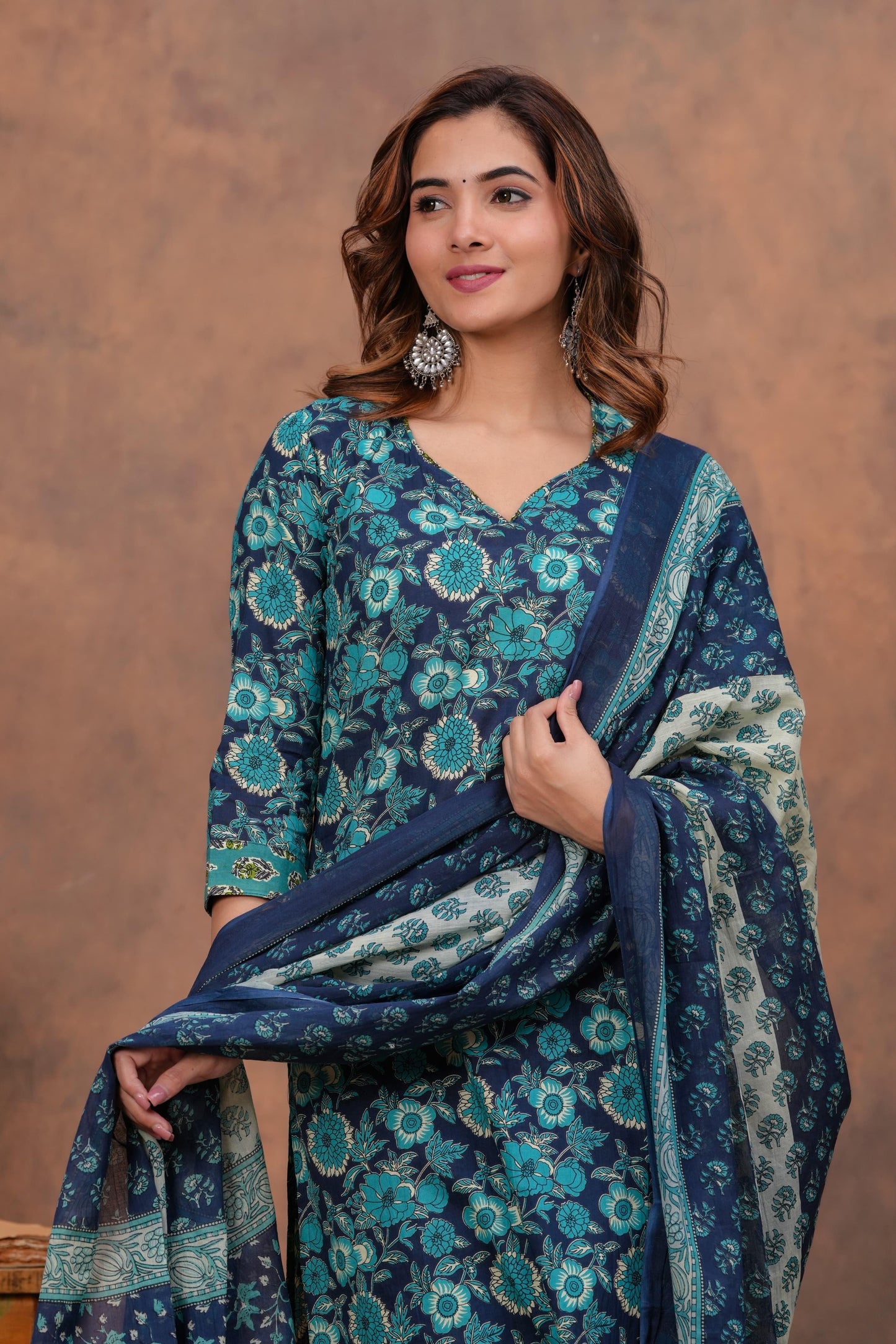 Exclusive Jaipuri Printed Cotton Kurti Set with Printed Plazo & Dupatta | Pure 60×60 Cotton- House Of The Handblock