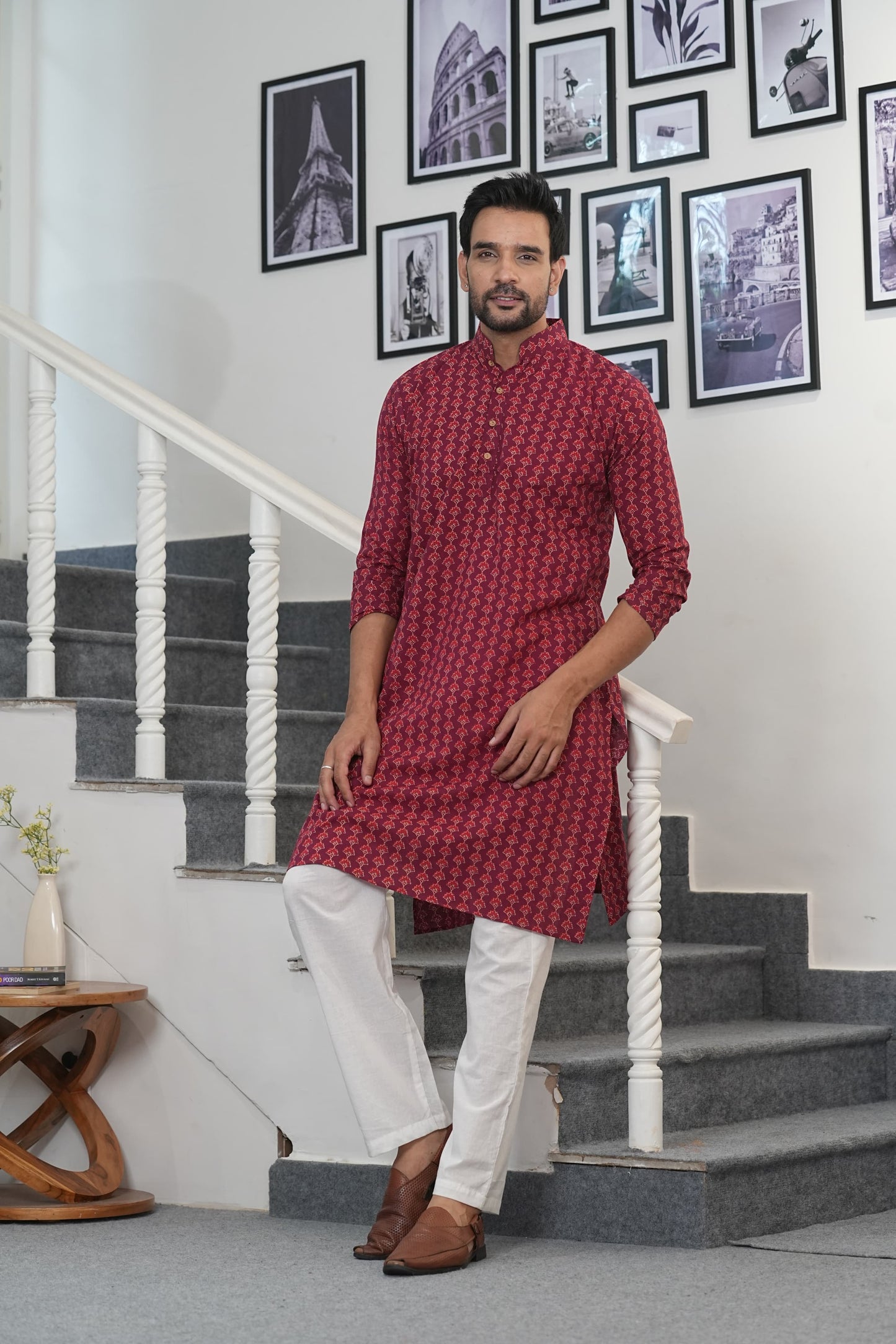 Traditional Bagru Hand Block Printed Men’s Cotton Long Kurta – Pure Cotton | House of the Handblock Jaipur