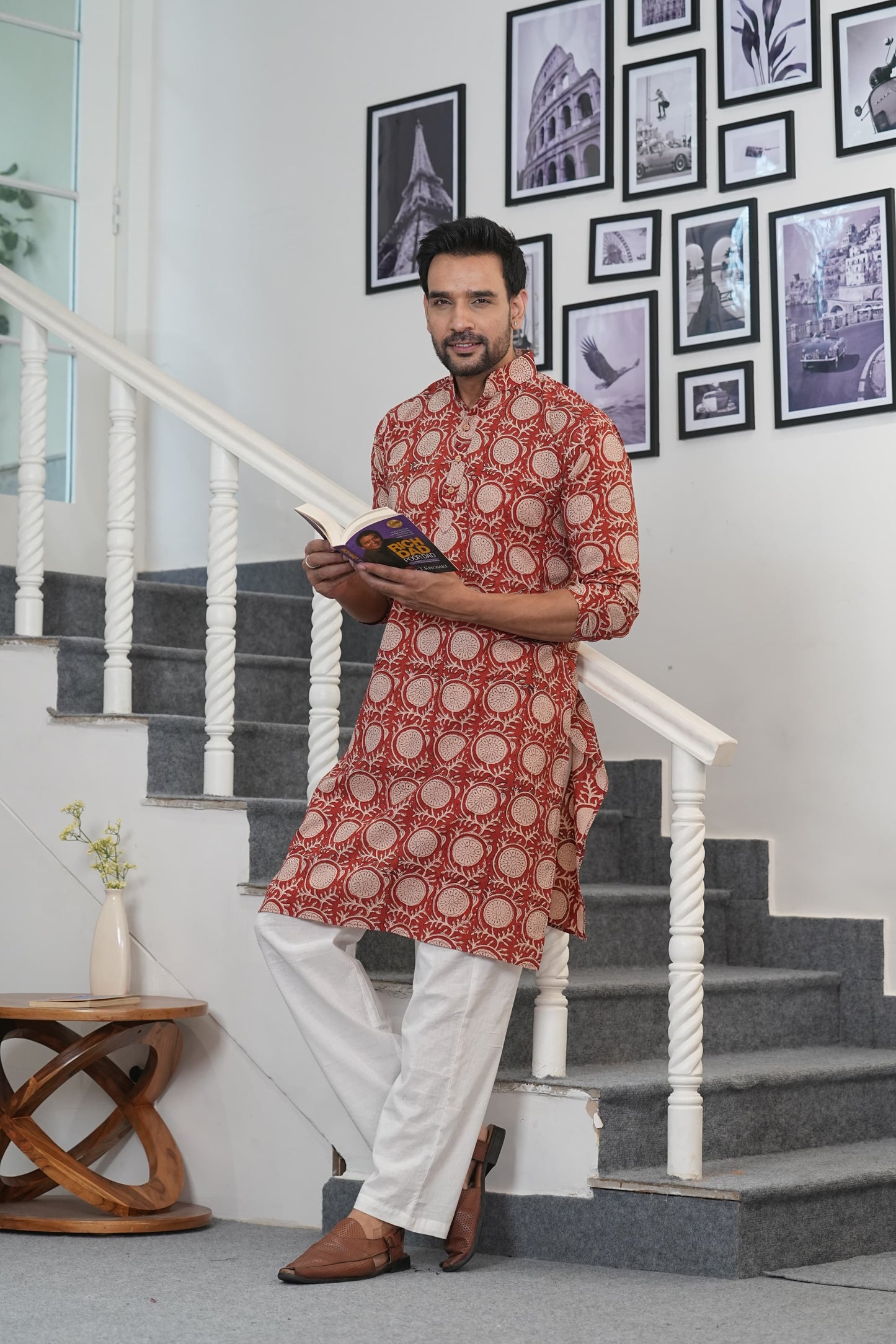 Traditional Bagru Hand Block Printed Men’s Cotton Long Kurta – Pure Cotton | House of the Handblock Jaipur