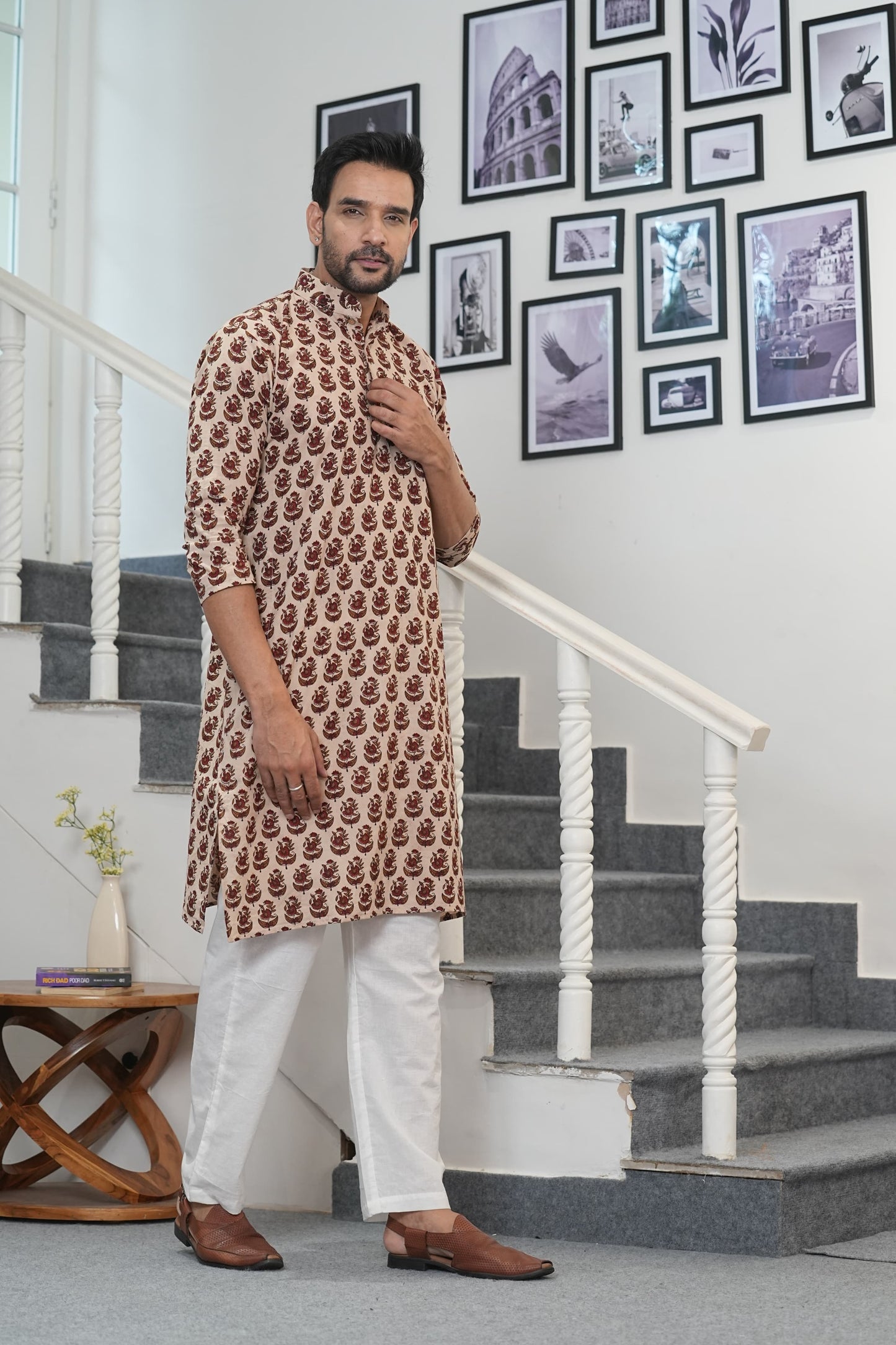 Traditional Bagru Hand Block Printed Men’s Cotton Long Kurta – Pure Cotton | House of the Handblock Jaipur