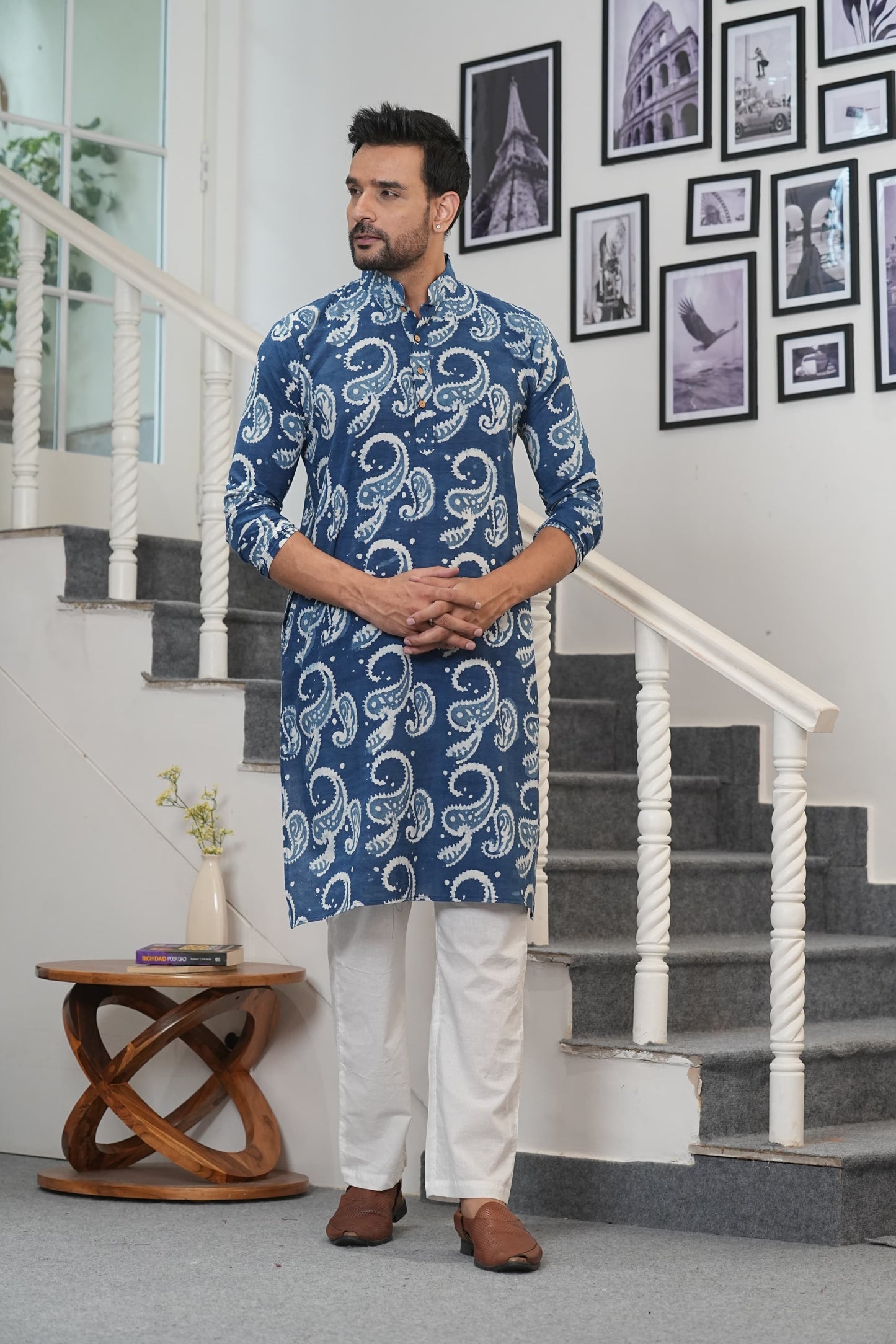 Traditional Bagru Hand Block Printed Men’s Cotton Long Kurta – Pure Cotton | House of the Handblock Jaipur