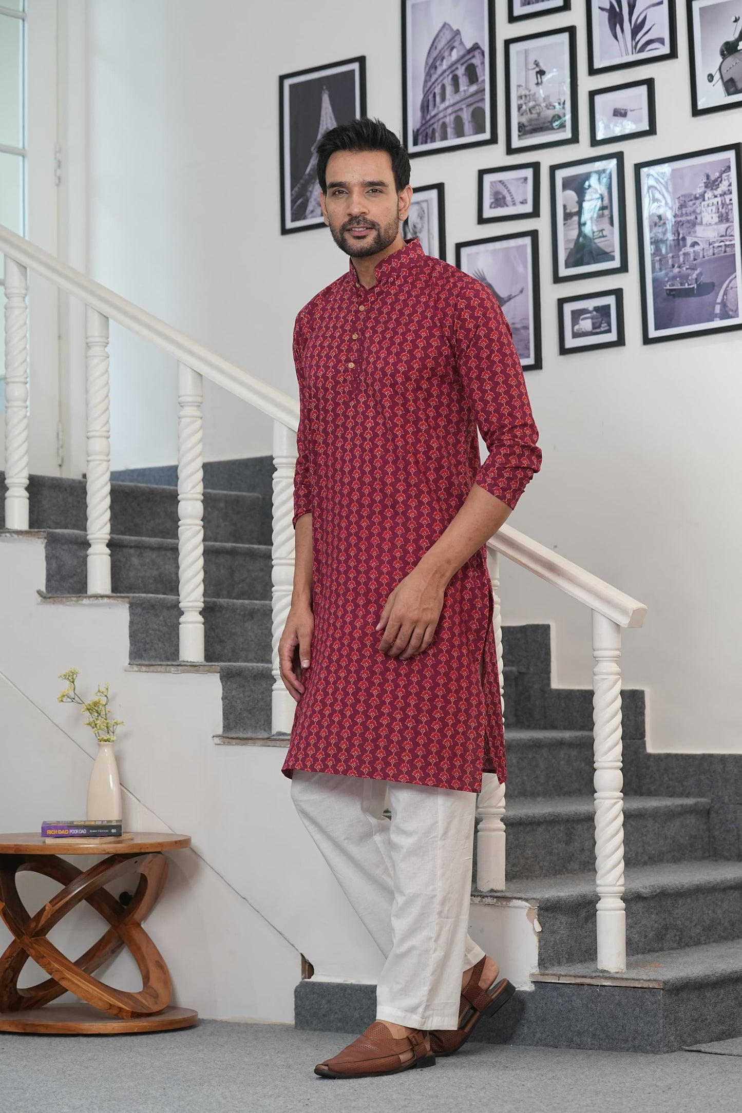 Traditional Bagru Hand Block Printed Men’s Cotton Long Kurta – Pure Cotton | House of the Handblock Jaipur