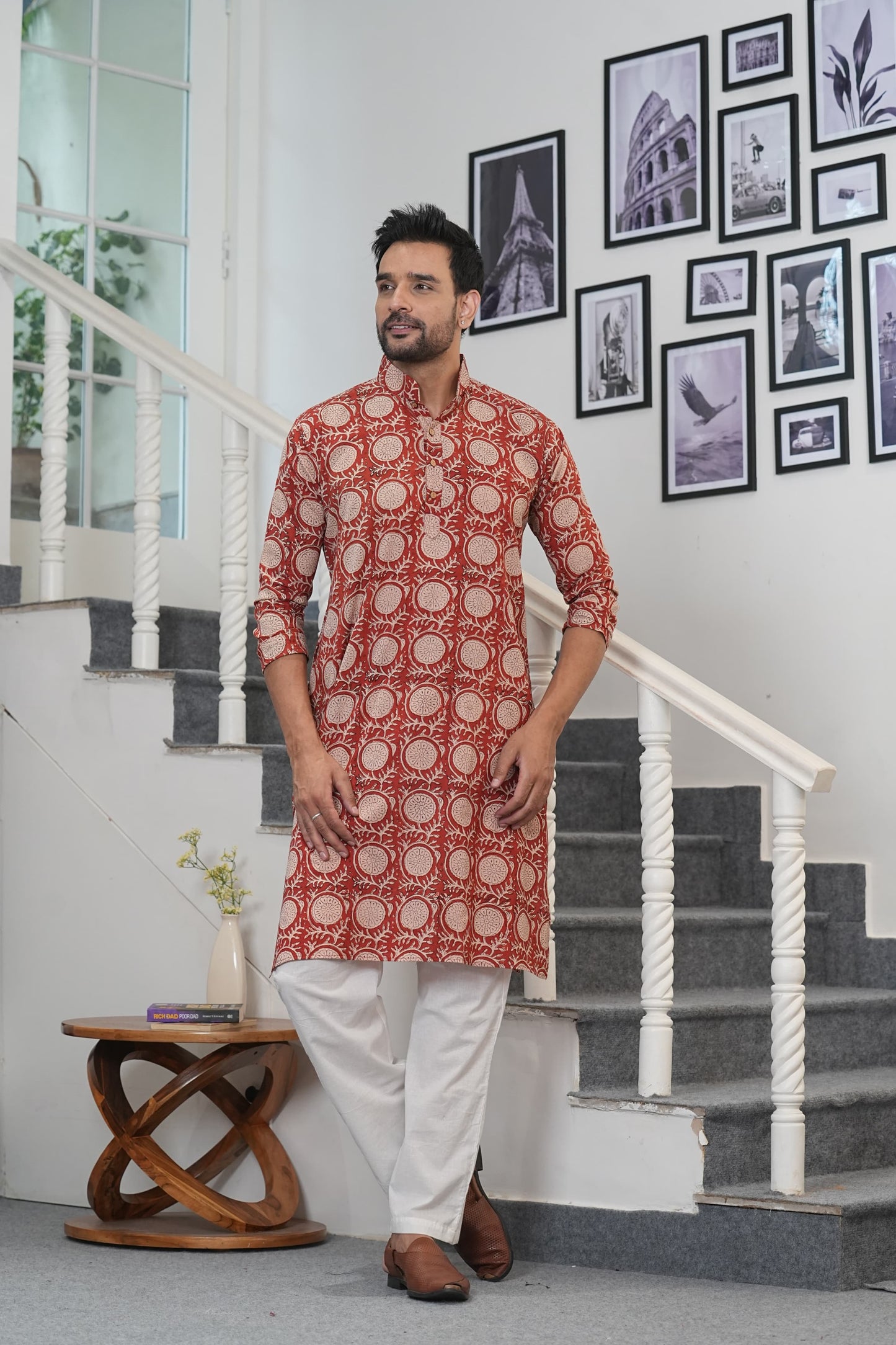 Traditional Bagru Hand Block Printed Men’s Cotton Long Kurta – Pure Cotton | House of the Handblock Jaipur