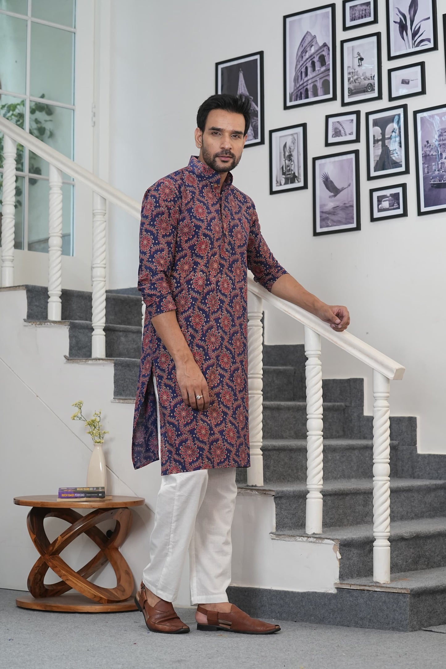 Traditional Bagru Hand Block Printed Men’s Cotton Long Kurta – Pure Cotton | House of the Handblock Jaipur