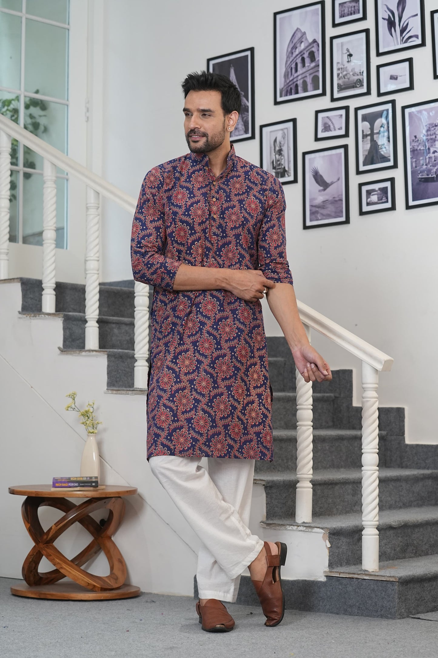 Traditional Bagru Hand Block Printed Men’s Cotton Long Kurta – Pure Cotton | House of the Handblock Jaipur