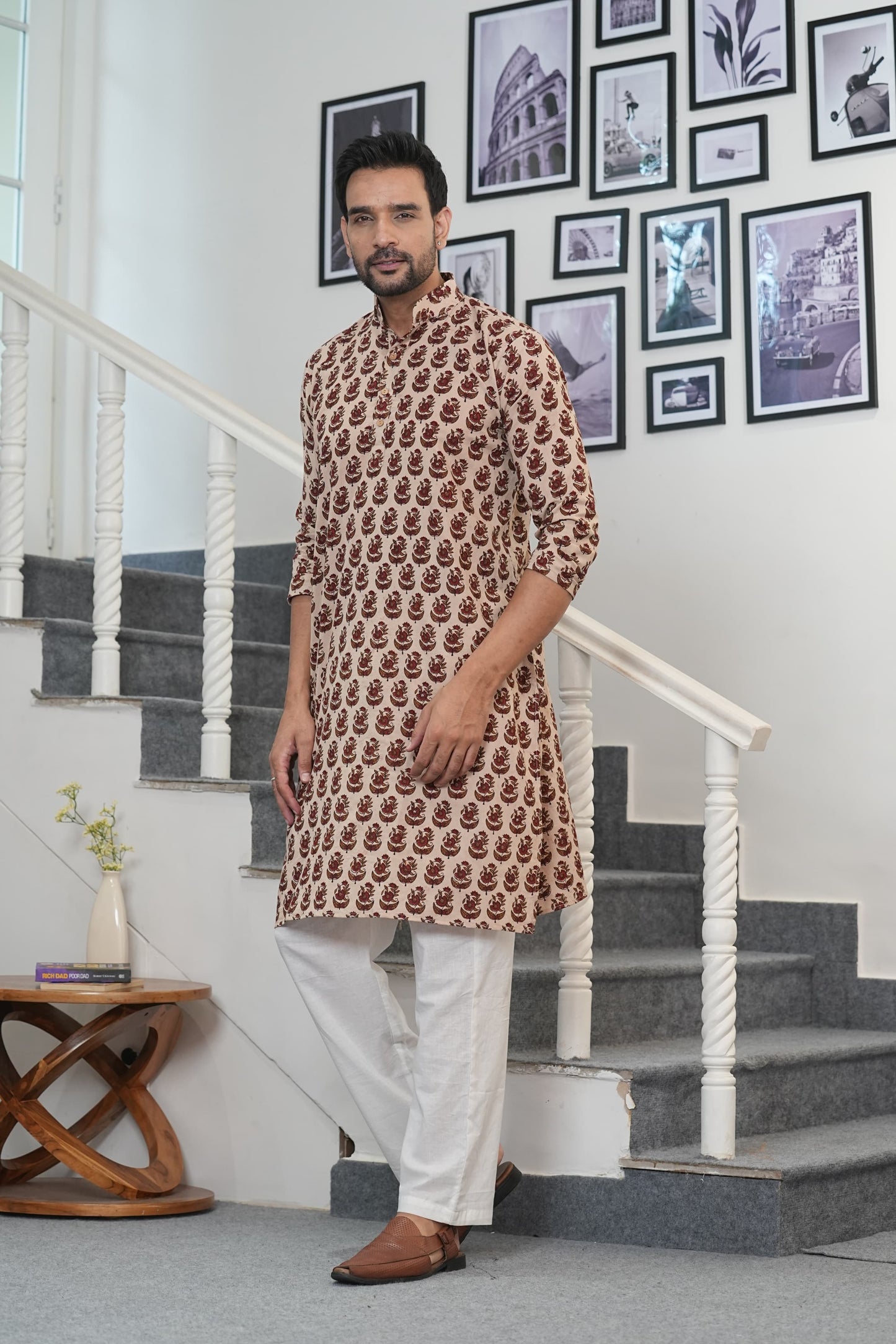 Traditional Bagru Hand Block Printed Men’s Cotton Long Kurta – Pure Cotton | House of the Handblock Jaipur
