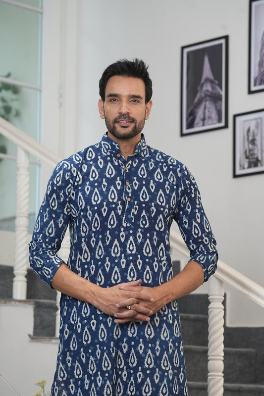 Traditional Bagru Hand Block Printed Men’s Cotton Long Kurta – Pure Cotton | House of the Handblock Jaipur